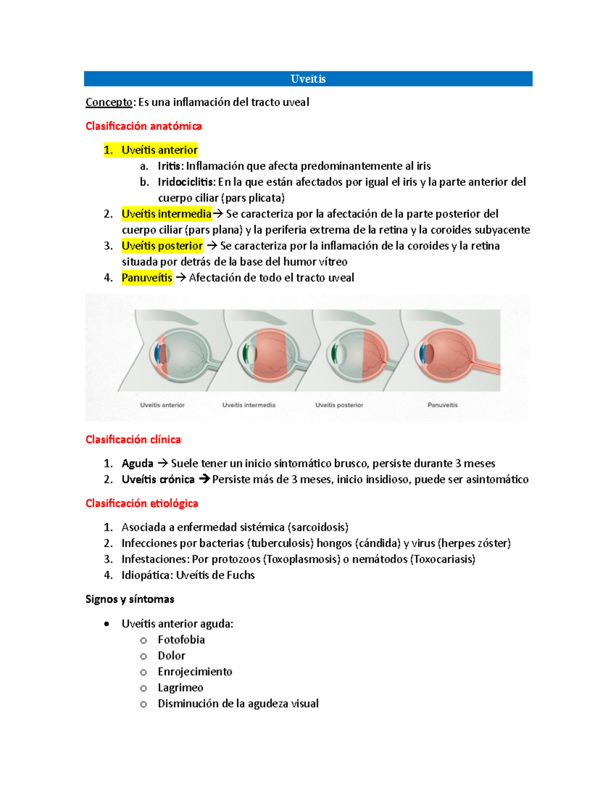 Uveítis Resumen Medicina De Urgencias Uveítis Concepto Es Una