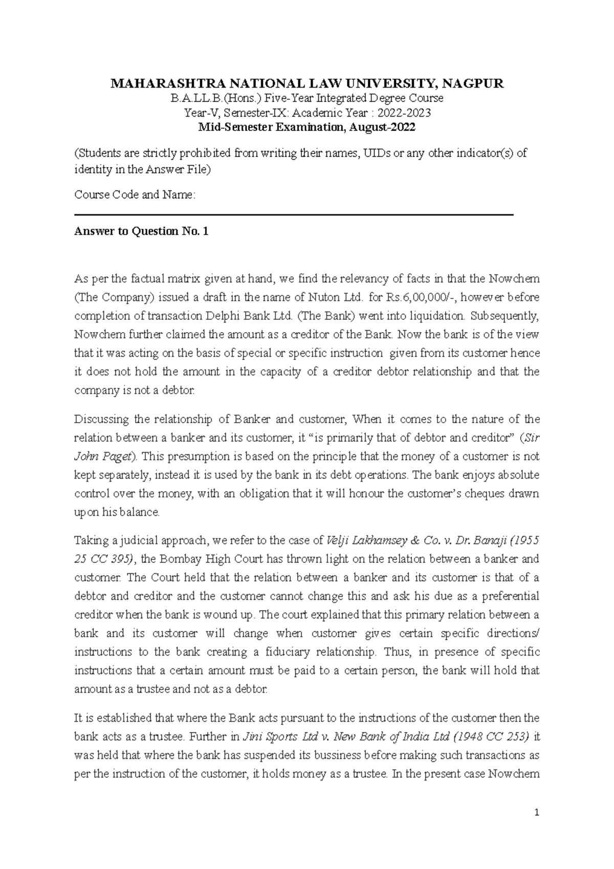Template of Answer File Semestr-IX - MAHARASHTRA NATIONAL LAW ...