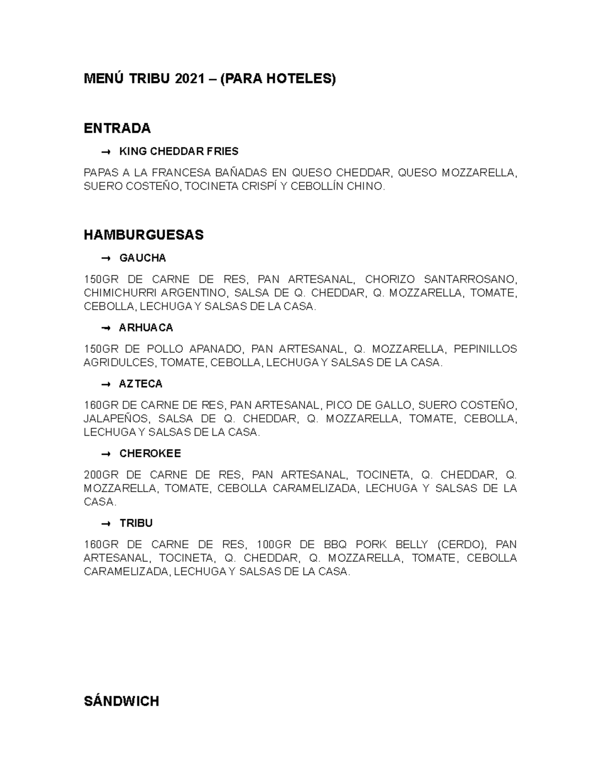 MENÚ Tribu 2021 - Hoteles - MENÚ TRIBU 2021 – (PARA HOTELES) ENTRADA ...