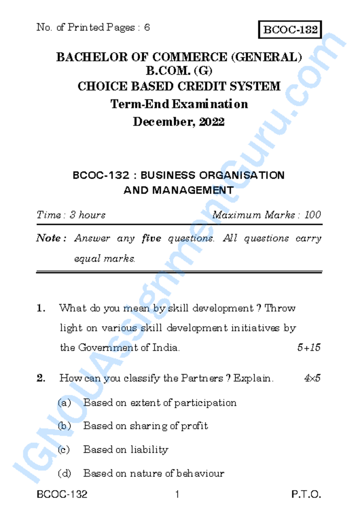 26. Dec 2022 BCOC-132 Ignouassignment Guru - BCOC-132 1 P.T. BCOC ...