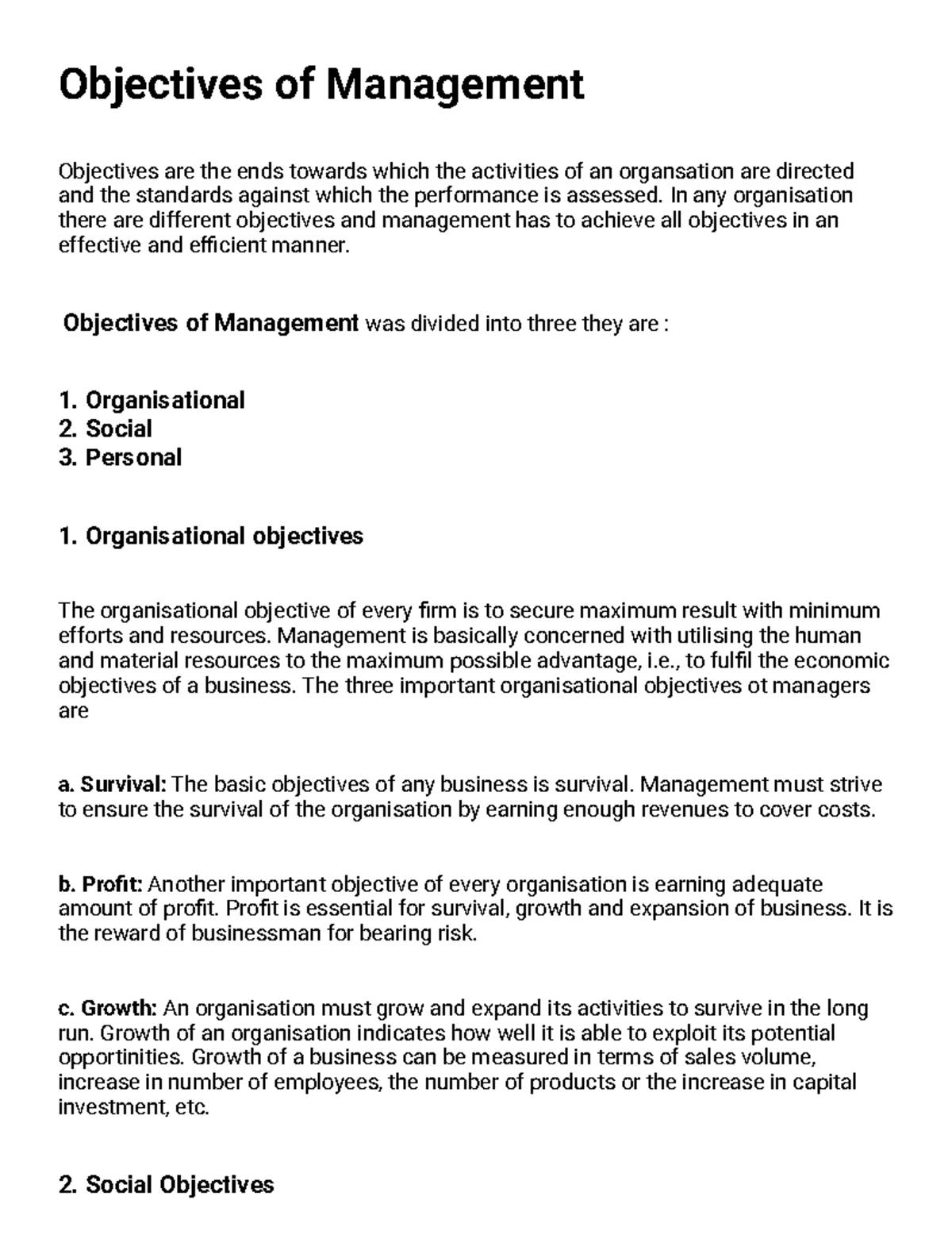 What Are The Personal Objectives Of Management