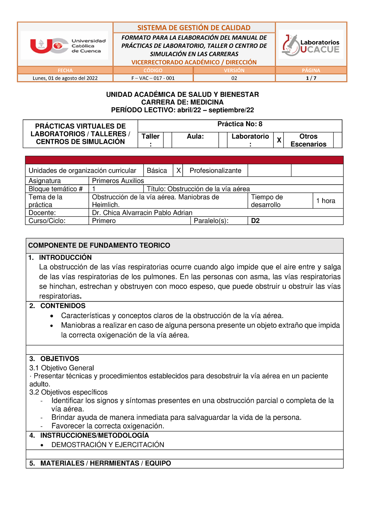 Maniobra De Heimlich - FORMATO PARA LA ELABORACI”N DEL MANUAL DE PR ...