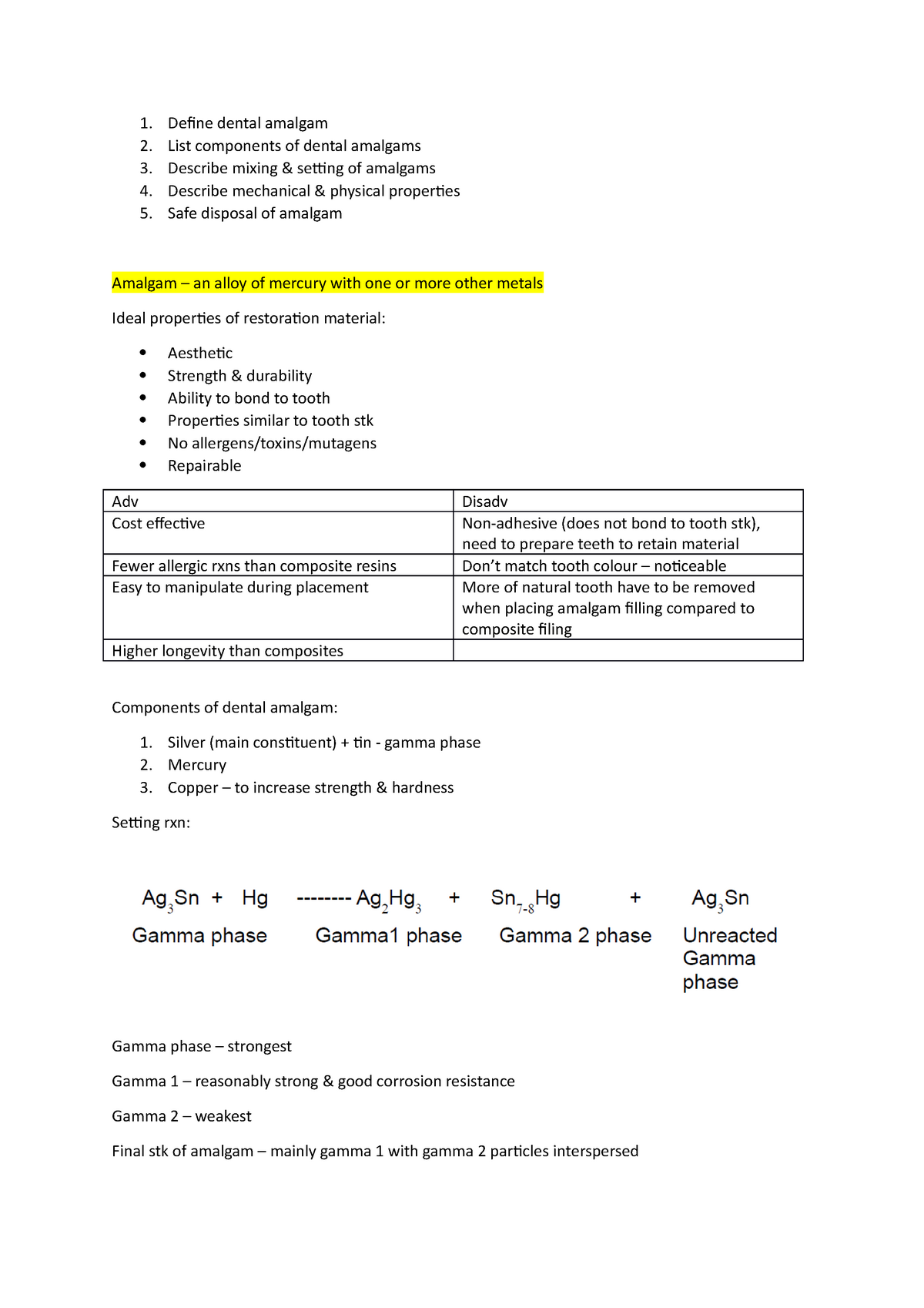 Amalgam Lecture Notes Define Dental Amalgam List Components Of Dental