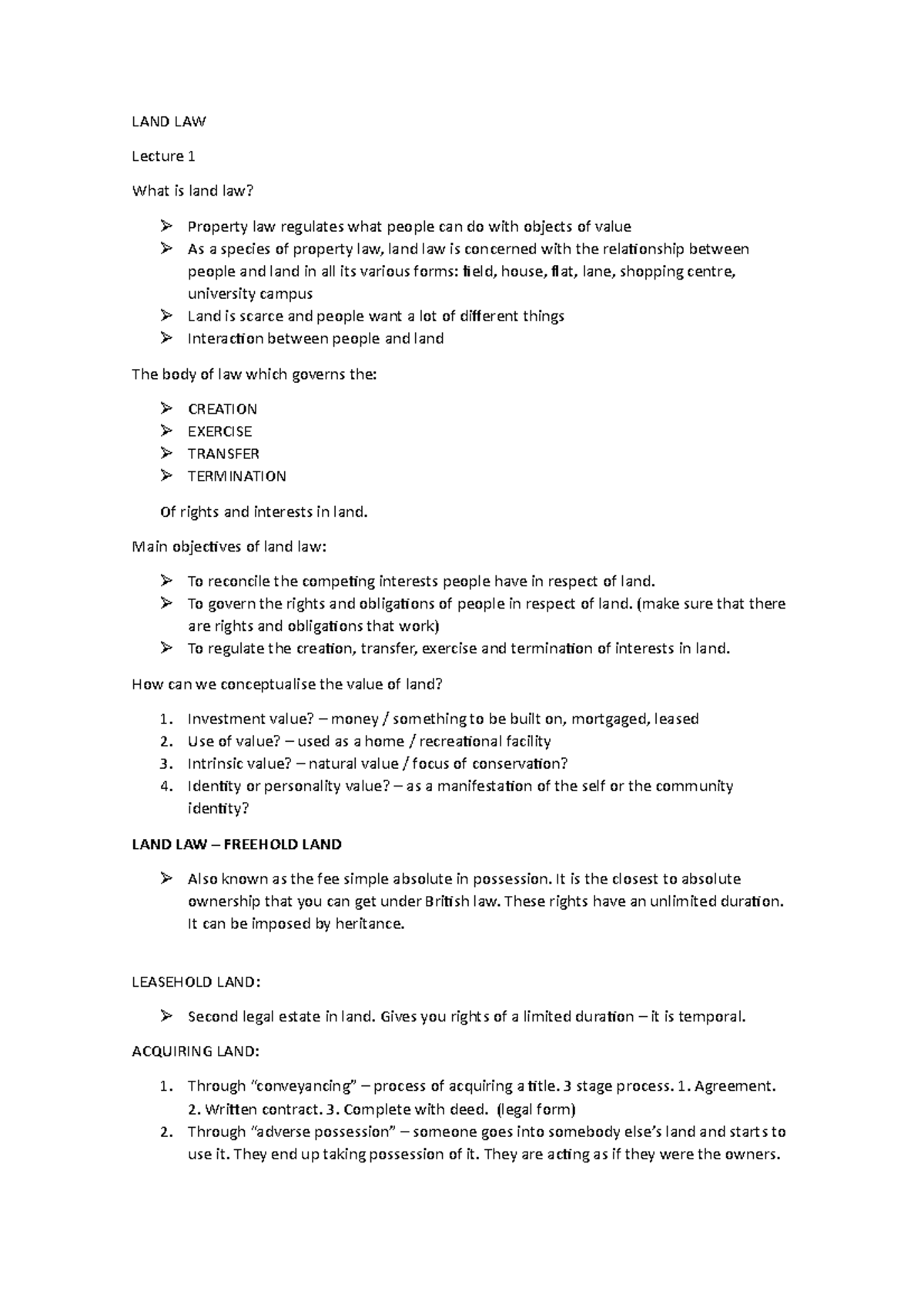 Introduction to land law LAND LAW Lecture 1 What is land law