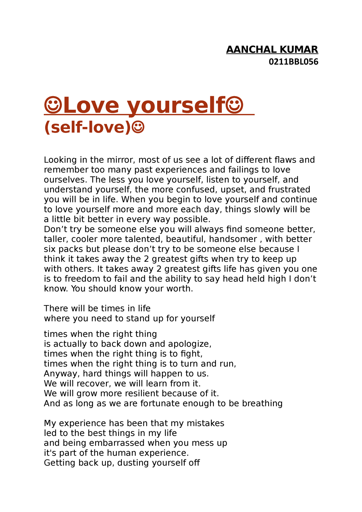 learning to love yourself essay