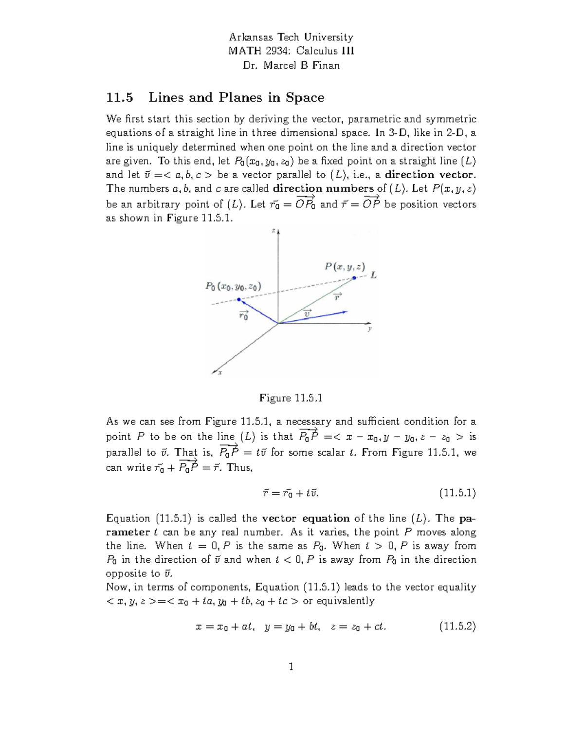 Lines and planes in space Arkansas Tech University MATH 2934