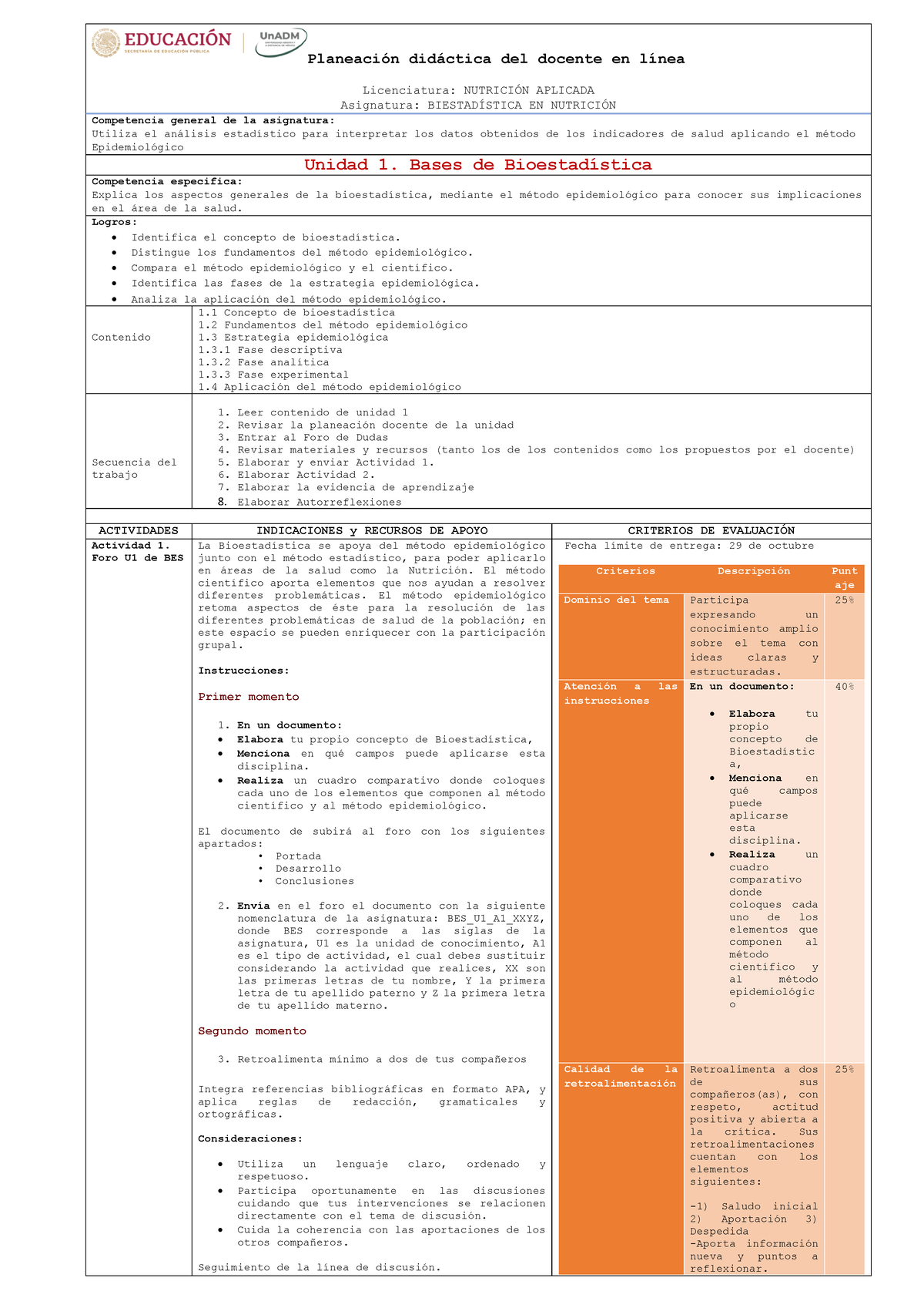 Planeacion U1 Nbes 031023 Planeación Didáctica Del Docente En Línea Licenciatura NutriciÓn 2194
