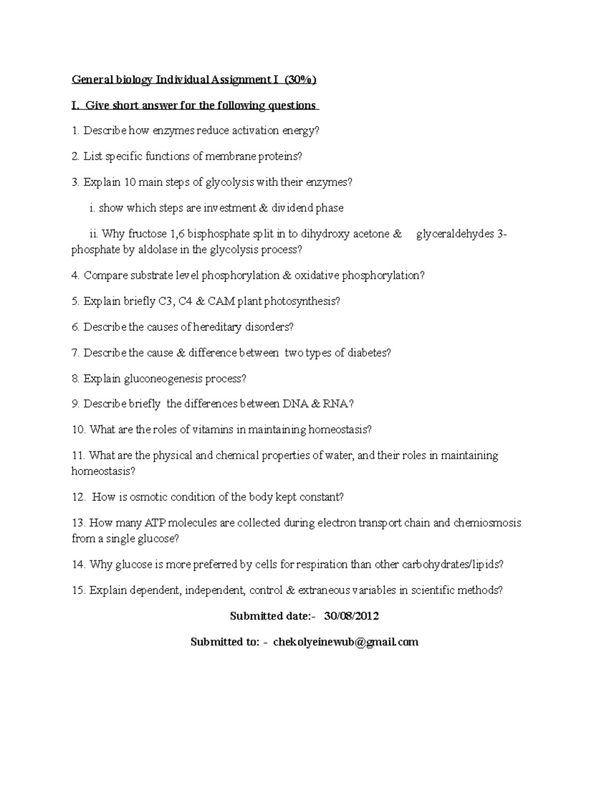 Assignmets for general biology from chapter 1-4 - General biology ...