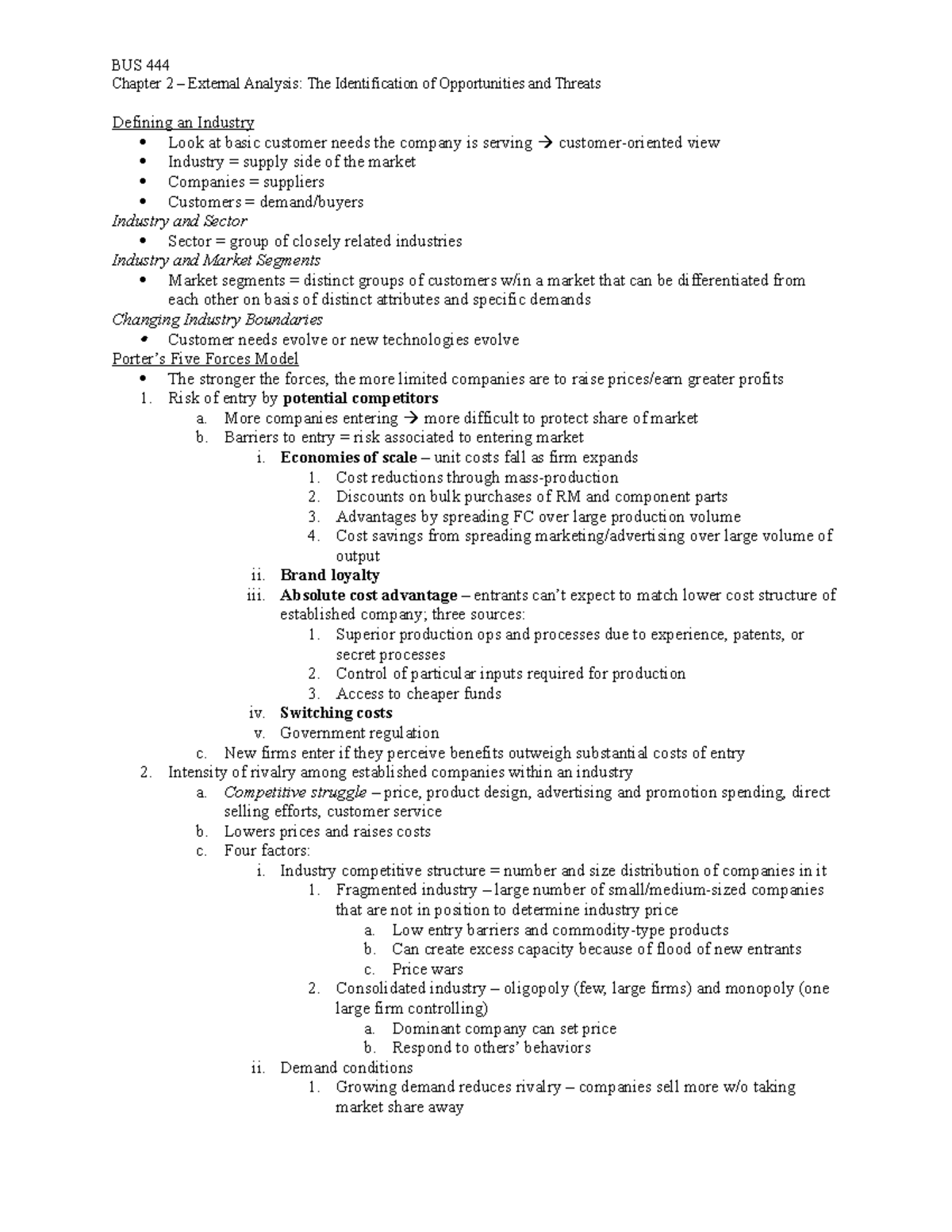 Chapter 2 - BUS Chapter 2 External Analysis: The Identification of ...