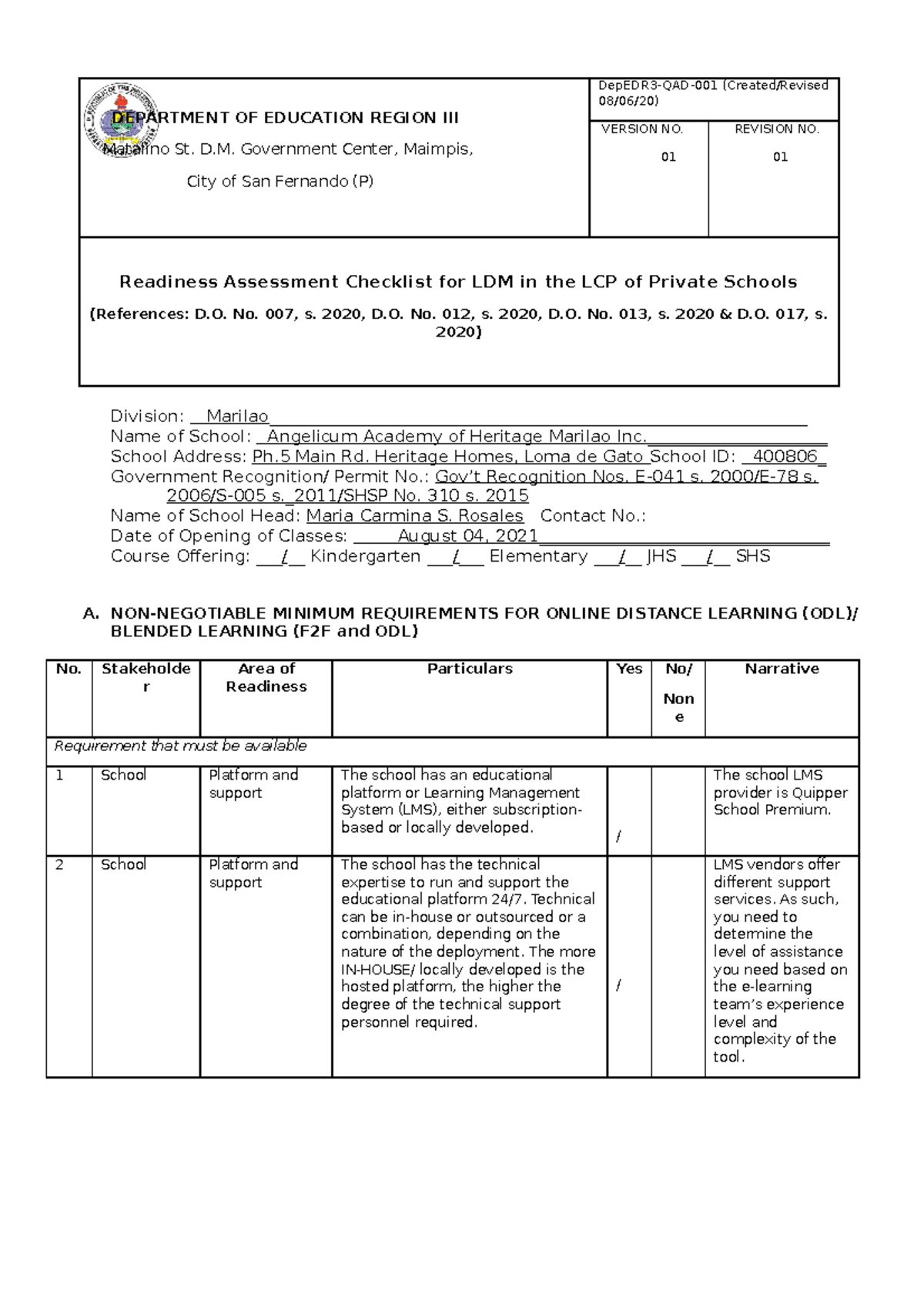 SRRP 20212022 School Recovery Plan DEPARTMENT OF EDUCATION REGION