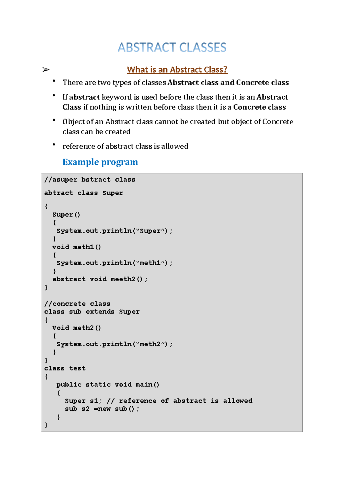 1.1 Abstract Classes NANANANA ABSTRACT CLASSES What is an Abstract