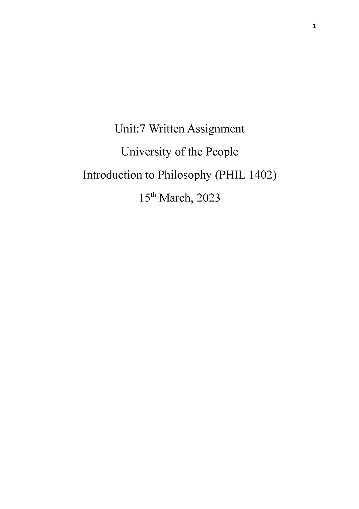 Writing Assignment Unit -07 - Unit:7 Written Assignment University Of ...