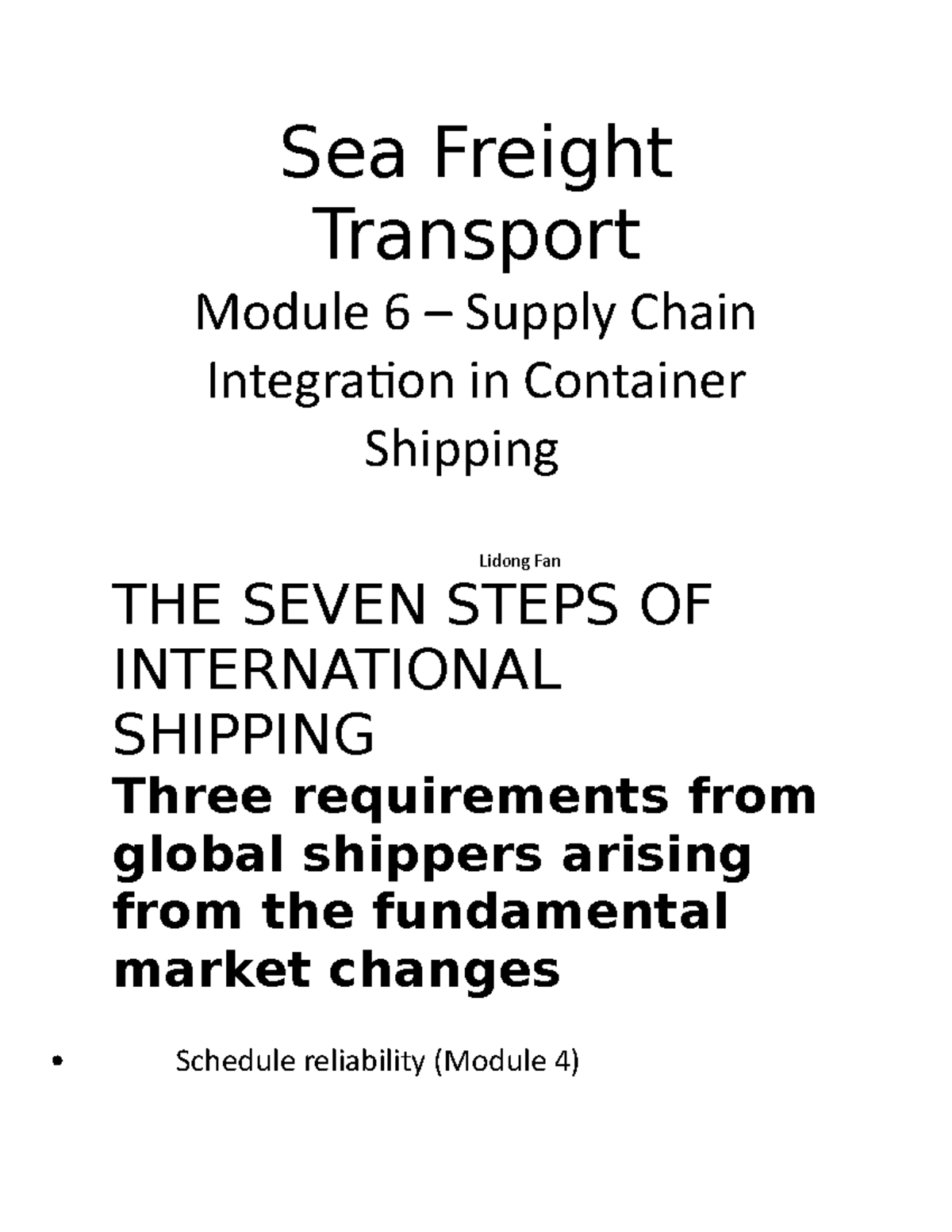 SFT Module 6 - Supply Chain Integration in Container Shipping uploaded ...