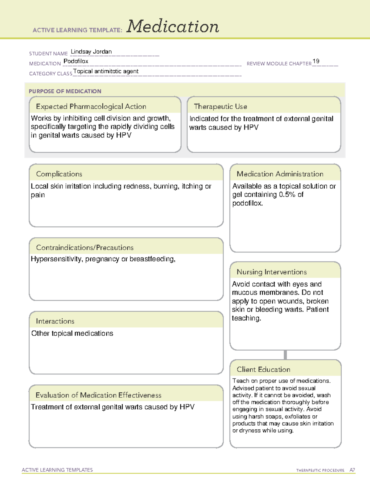 Podofilox ACTIVE LEARNING TEMPLATES THERAPEUTIC PROCEDURE A