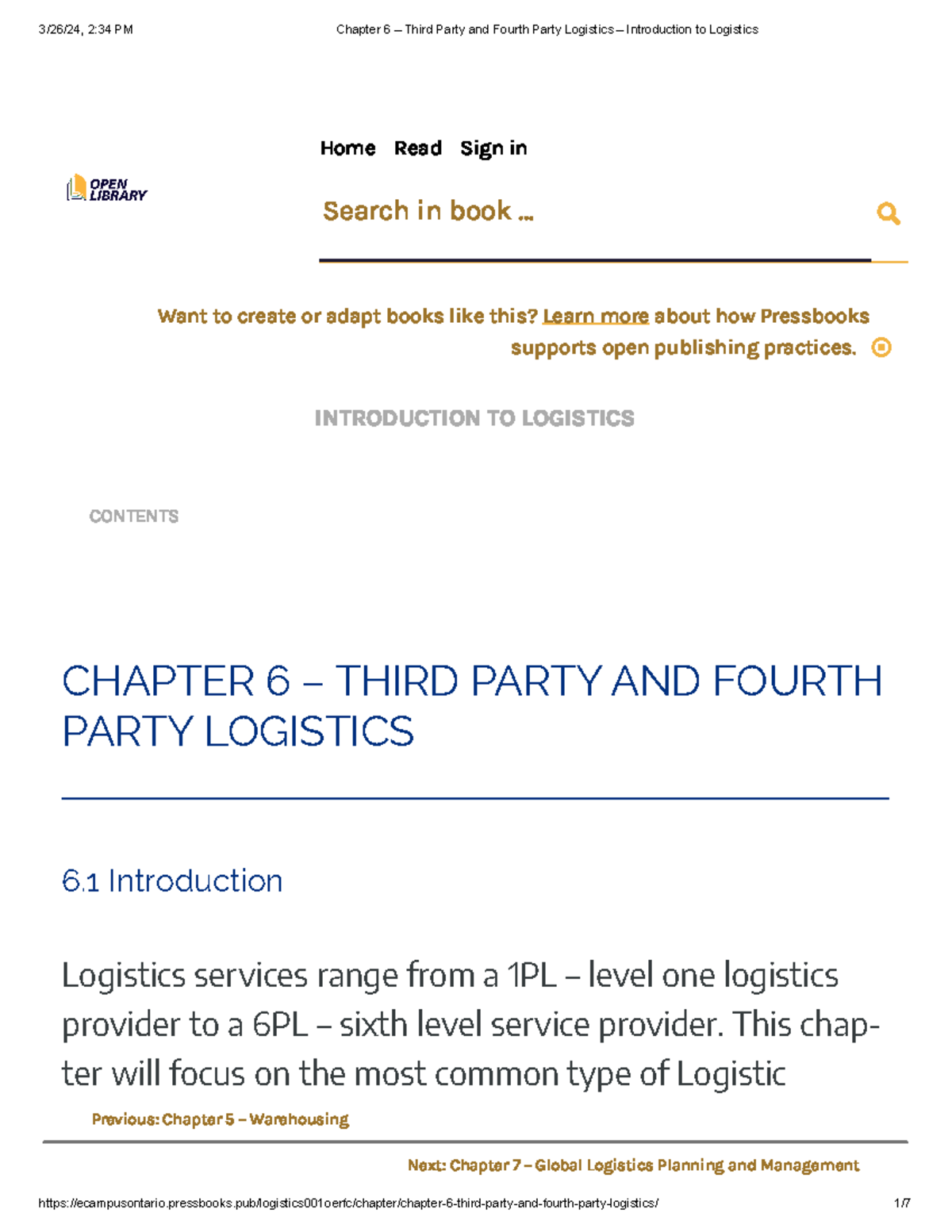 Chapter 6 – Third Party and Fourth Party Logistics – Introduction to ...