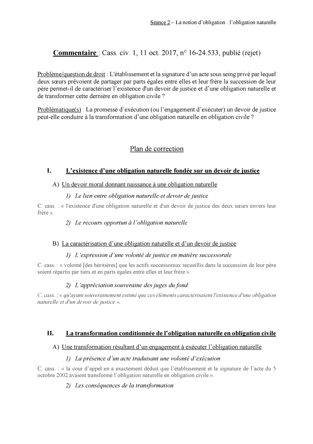 Plan Commentaire Cass. Civ. 1, 11 Oct. 2017 , N° 16-24.533, Publié ...