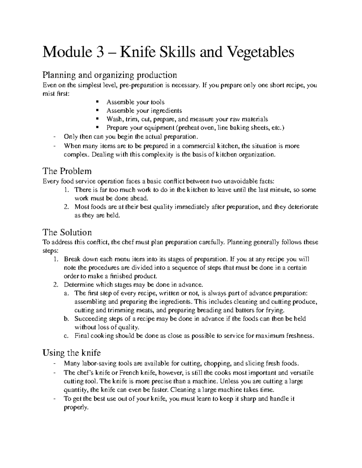 Module 3 - knife skills and vegetables - Modul e 3 – Kni fe Ski lls and ...