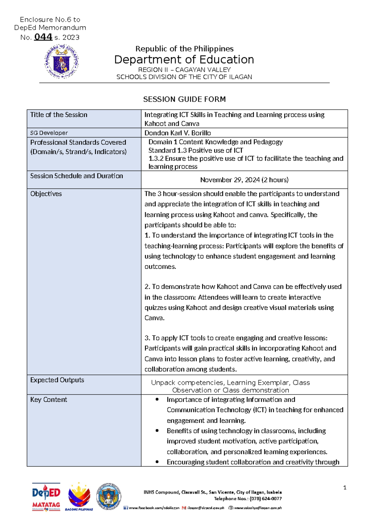 ICT Session- Guide-FORM-DM-No - Republic of the Philippines Department ...
