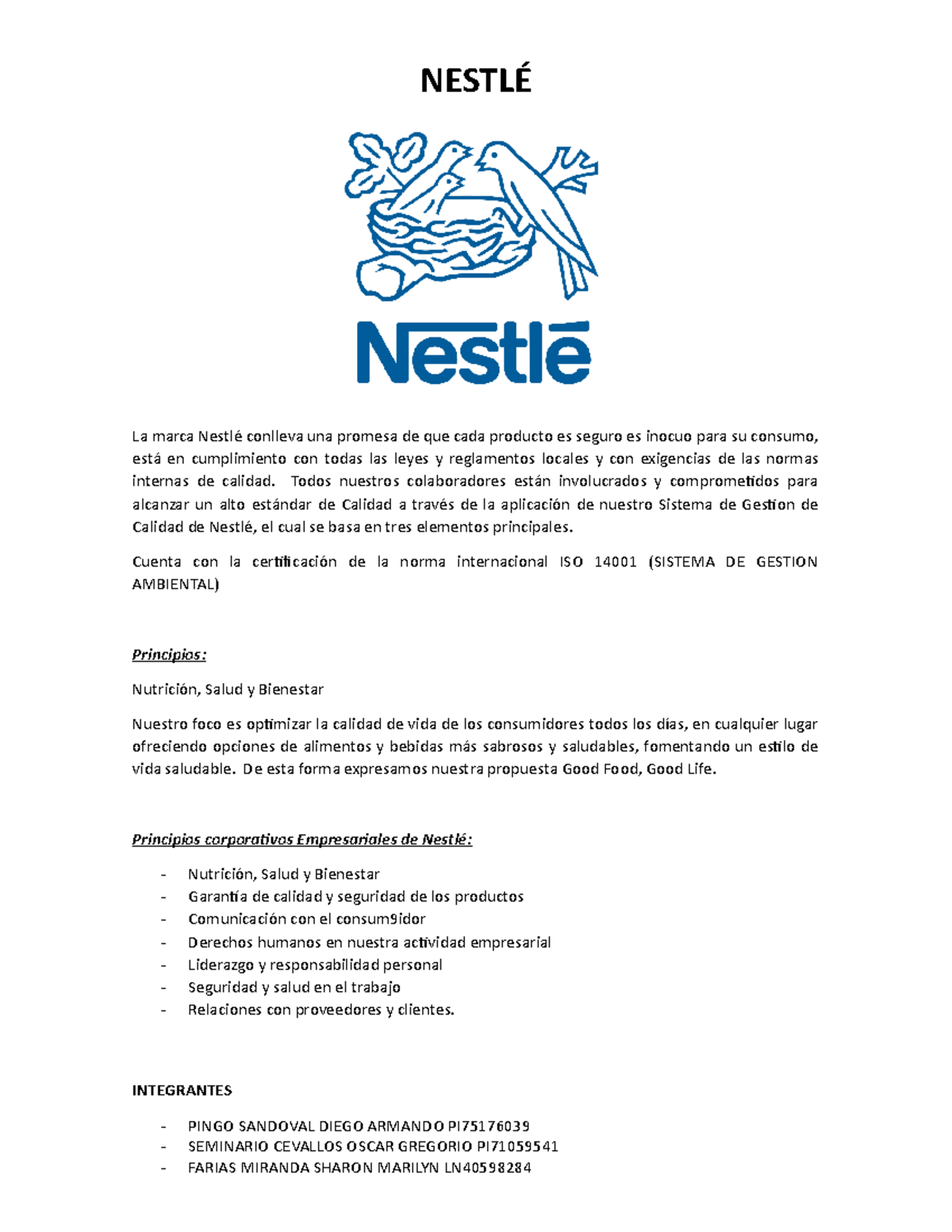 Nestlé Investigación NestlÉ La Marca Nestlé Conlleva Una Promesa De Que Cada Producto Es 7227