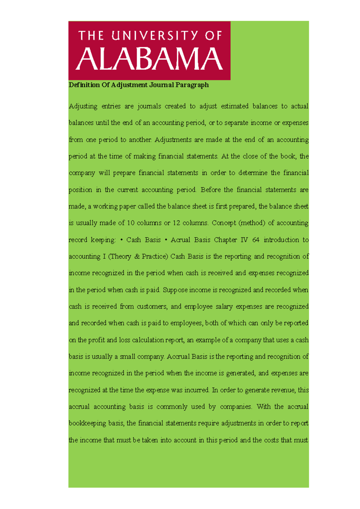 Documents College Accounting Definition Of Adjustment Journal