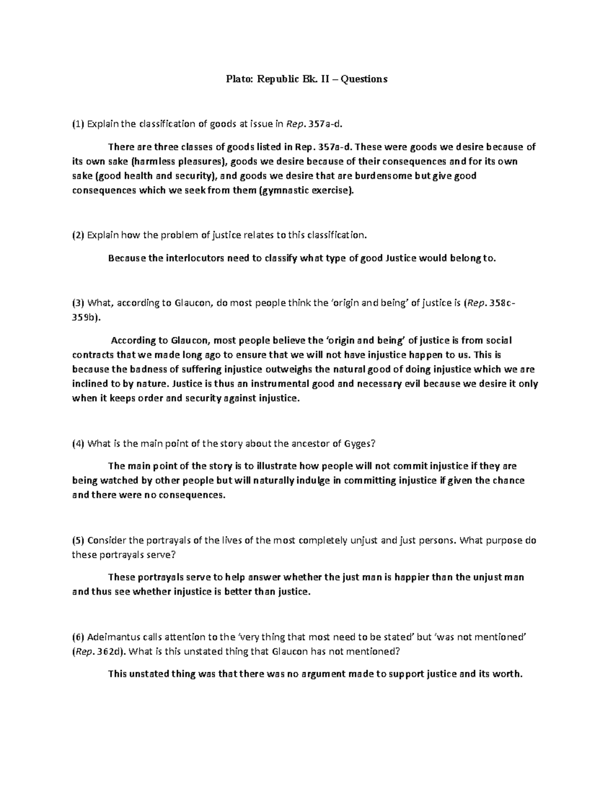 Plato Republic Bk. II Questions Plato Republic Bk. II Questions (1