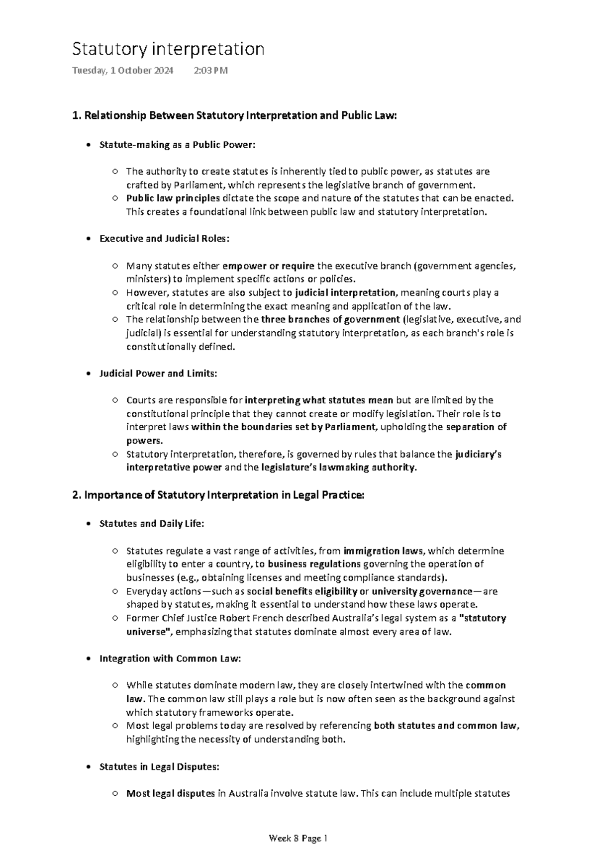 Statutory Interpretation Notes 1 Relationship Between Statutory Statutory Interpretation Notes 1 Relationship Between Statutory