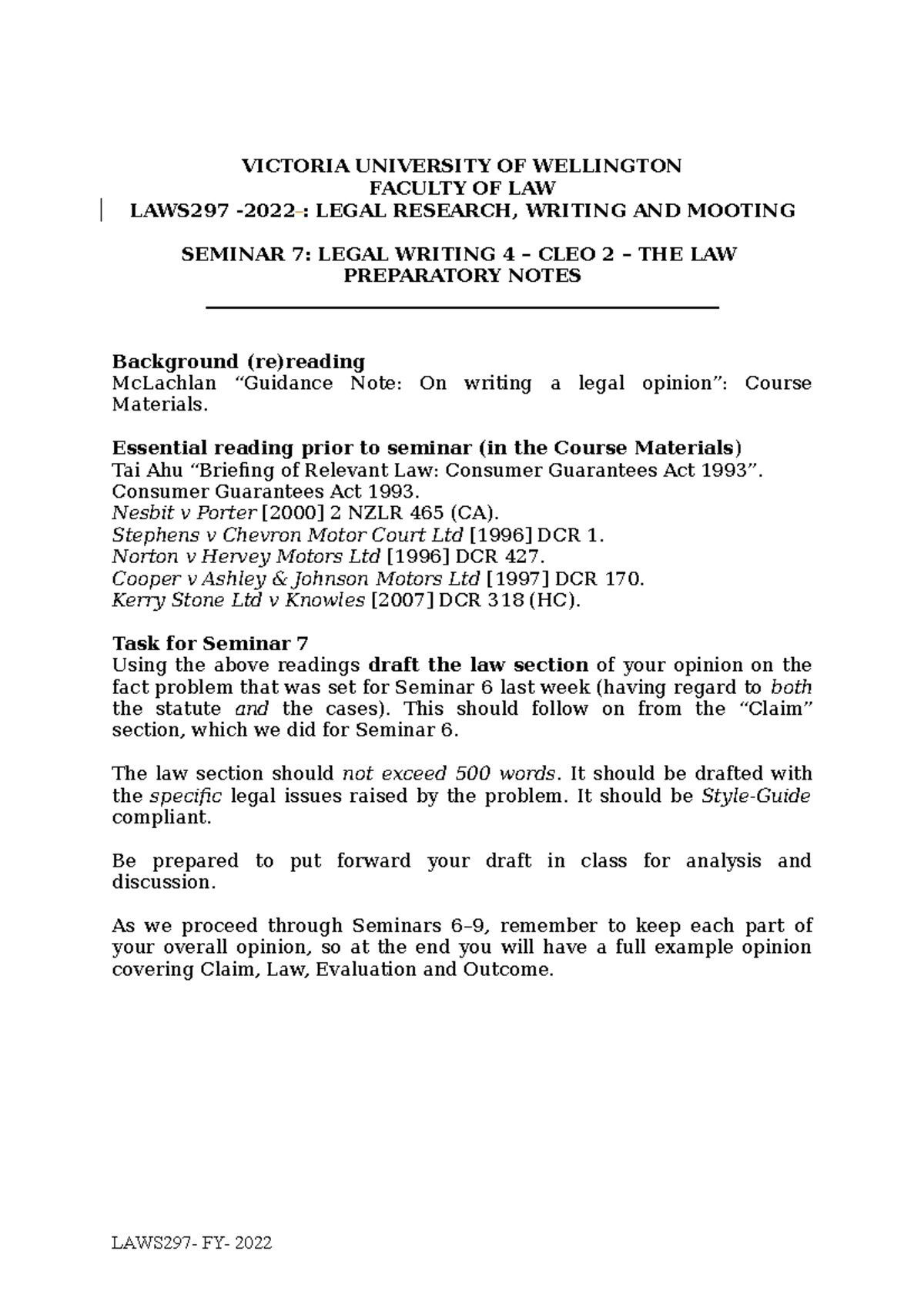 Seminar 7 students Preparatory Notes for BB - VICTORIA UNIVERSITY OF ...