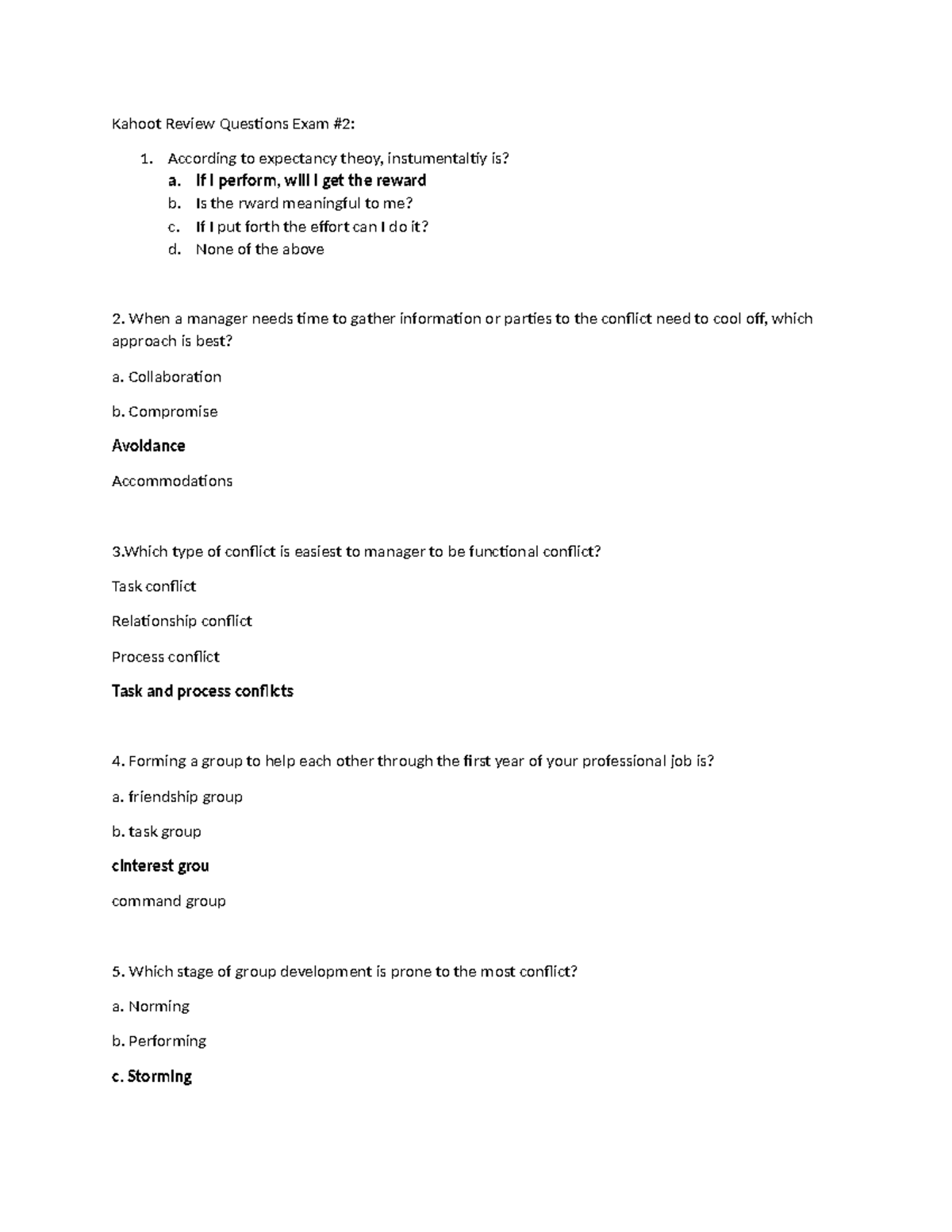 Kahoot Review Questions Exam 2 - According to expectancy theoy ...