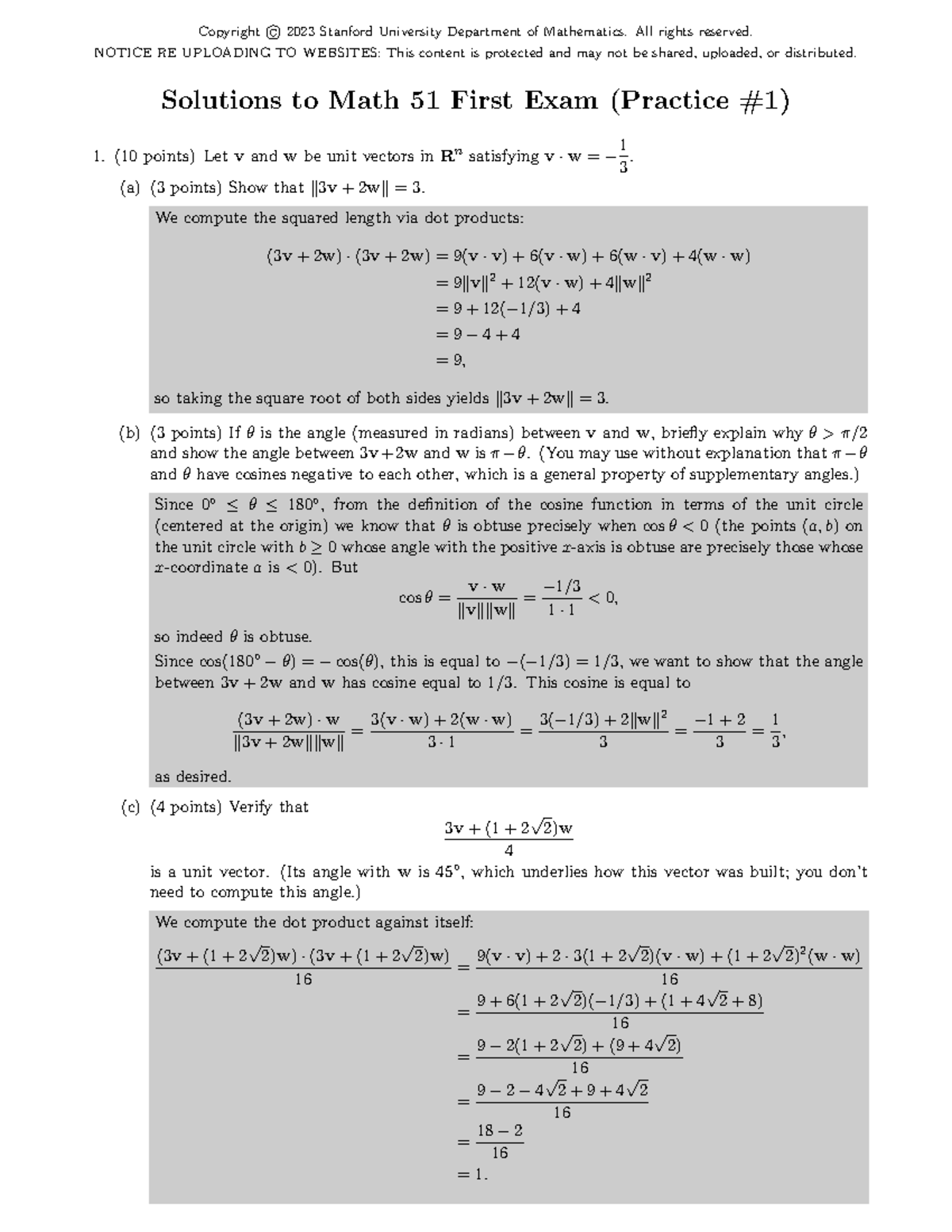 Math51Midterm 1Practice Exam 1With Solutions - NOTICE RE UPLOADING TO ...