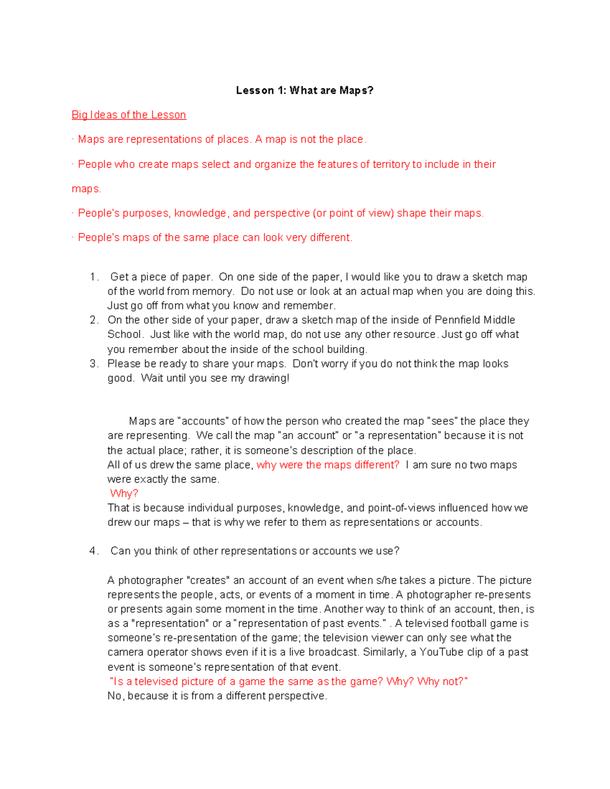 Copy of Lesson 1 What are Maps - Lesson 1: What are Maps? Big Ideas of ...