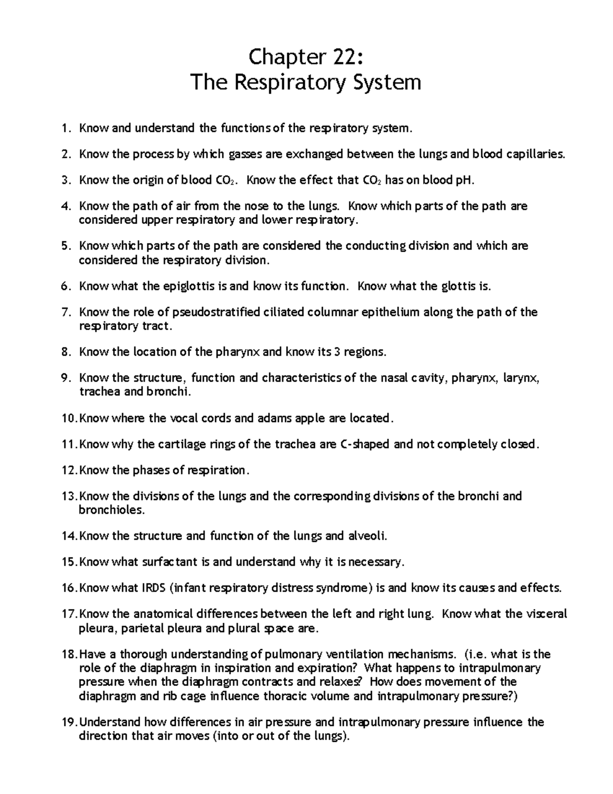Chapter 22 Study Hints (Respiratory) - Chapter 22: The Respiratory ...