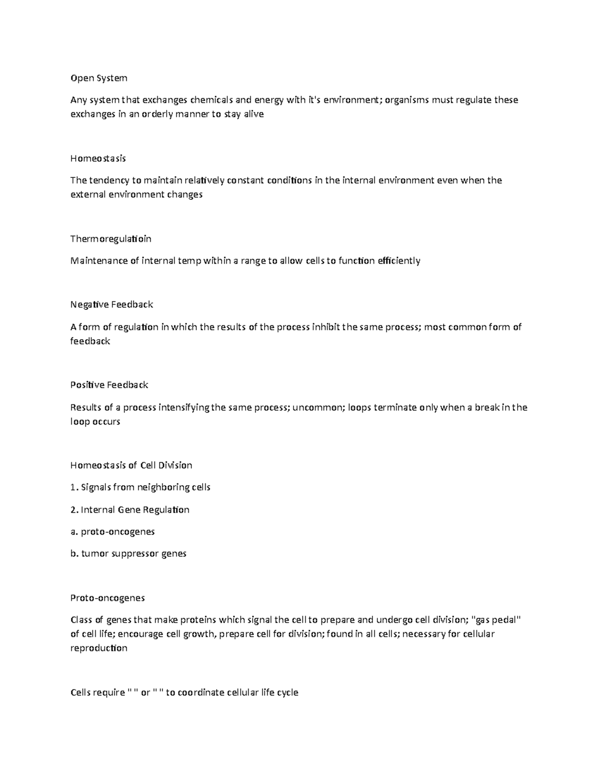Animal bio notes - Open System Any system that exchanges chemicals and ...
