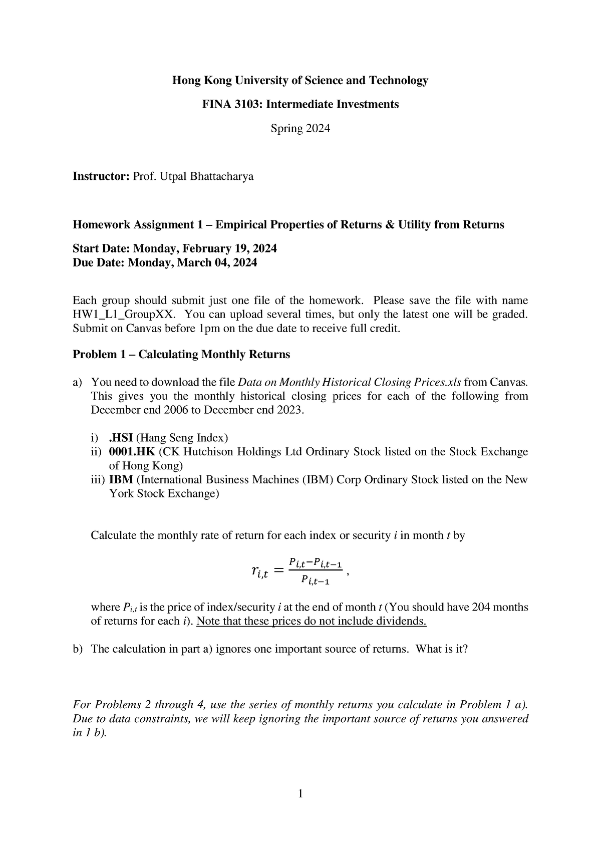 Homework 1 L1 - Practice Materials - 1 Hong Kong University Of Science ...