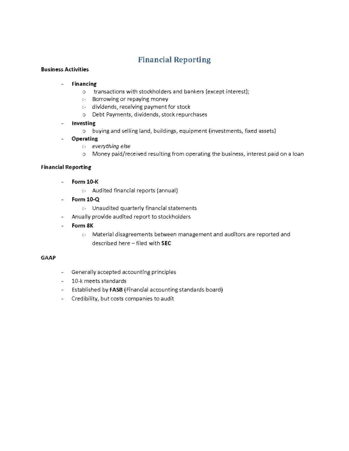 Lecture notes, course - Financial reporting study guide - BUS A100 ...