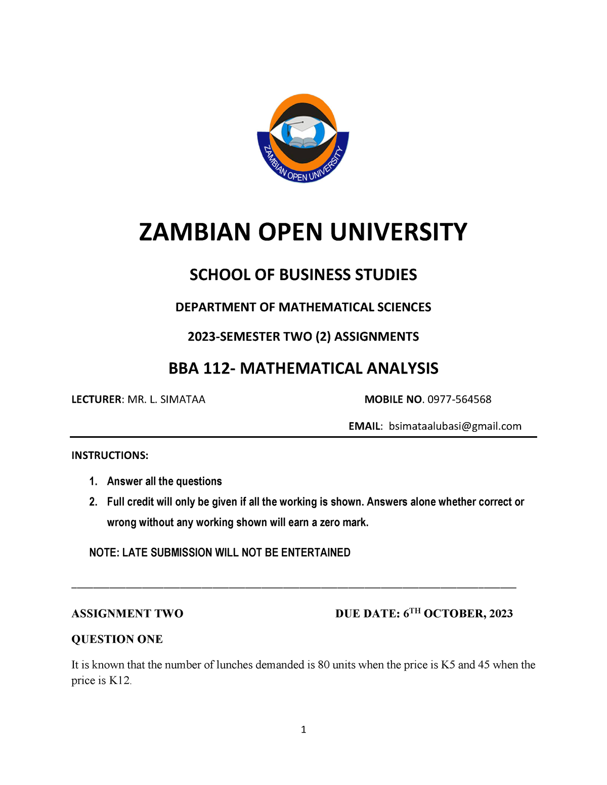 zambian open university assignments