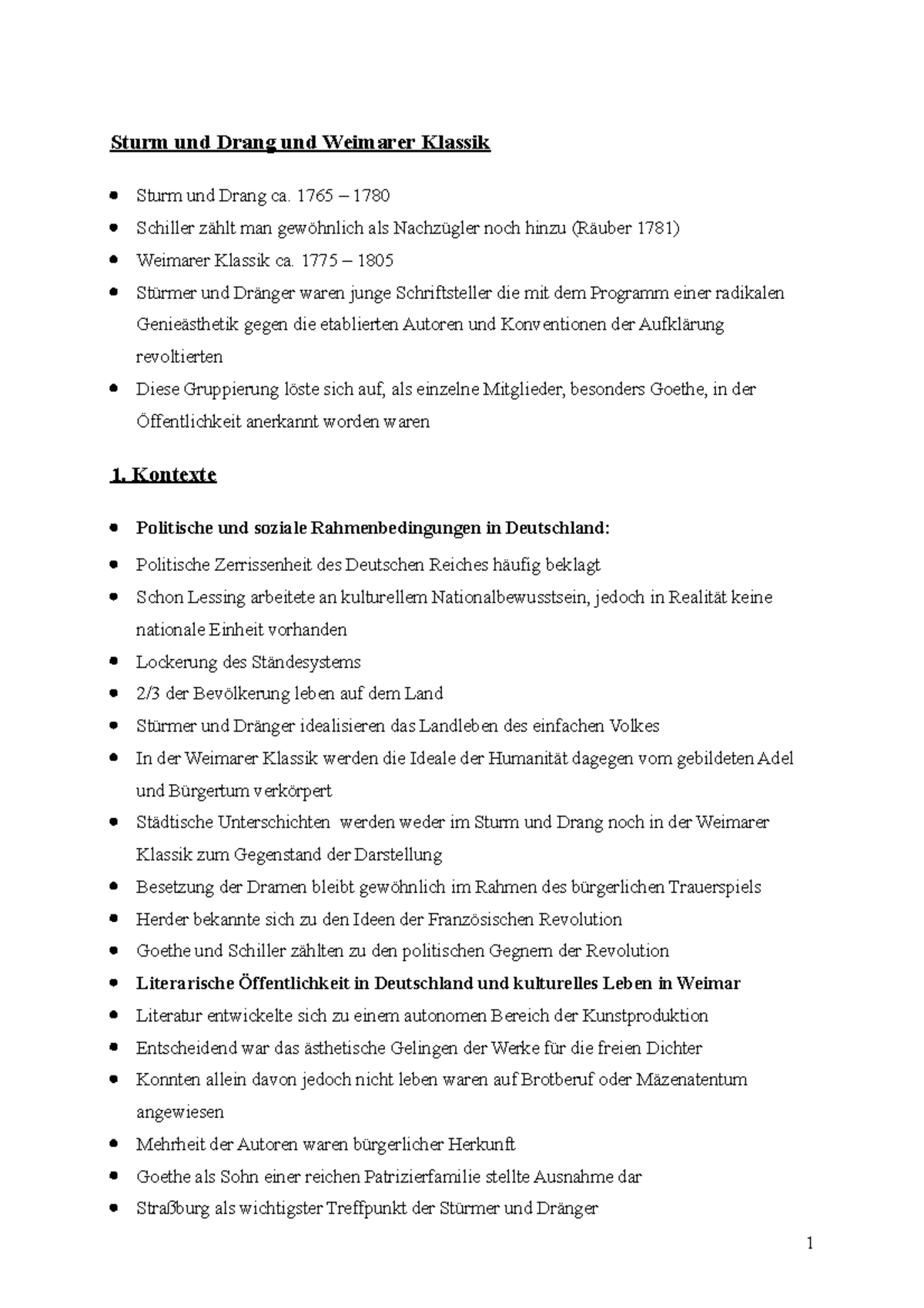 Sturm und Drang und Weimarer Klassik 1765 1780 Schiller zählt man gewöhnlich als Nachzügler