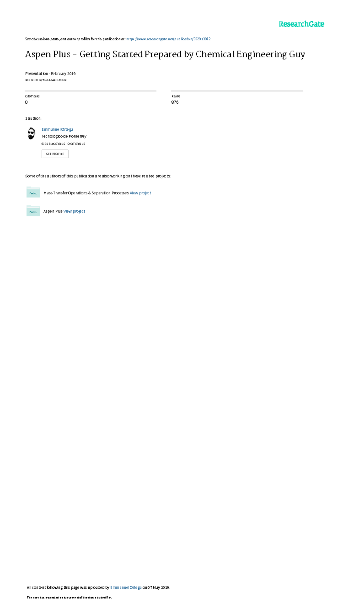Aspen Plus-Getting Started Free Course - See discussions, stats, and ...