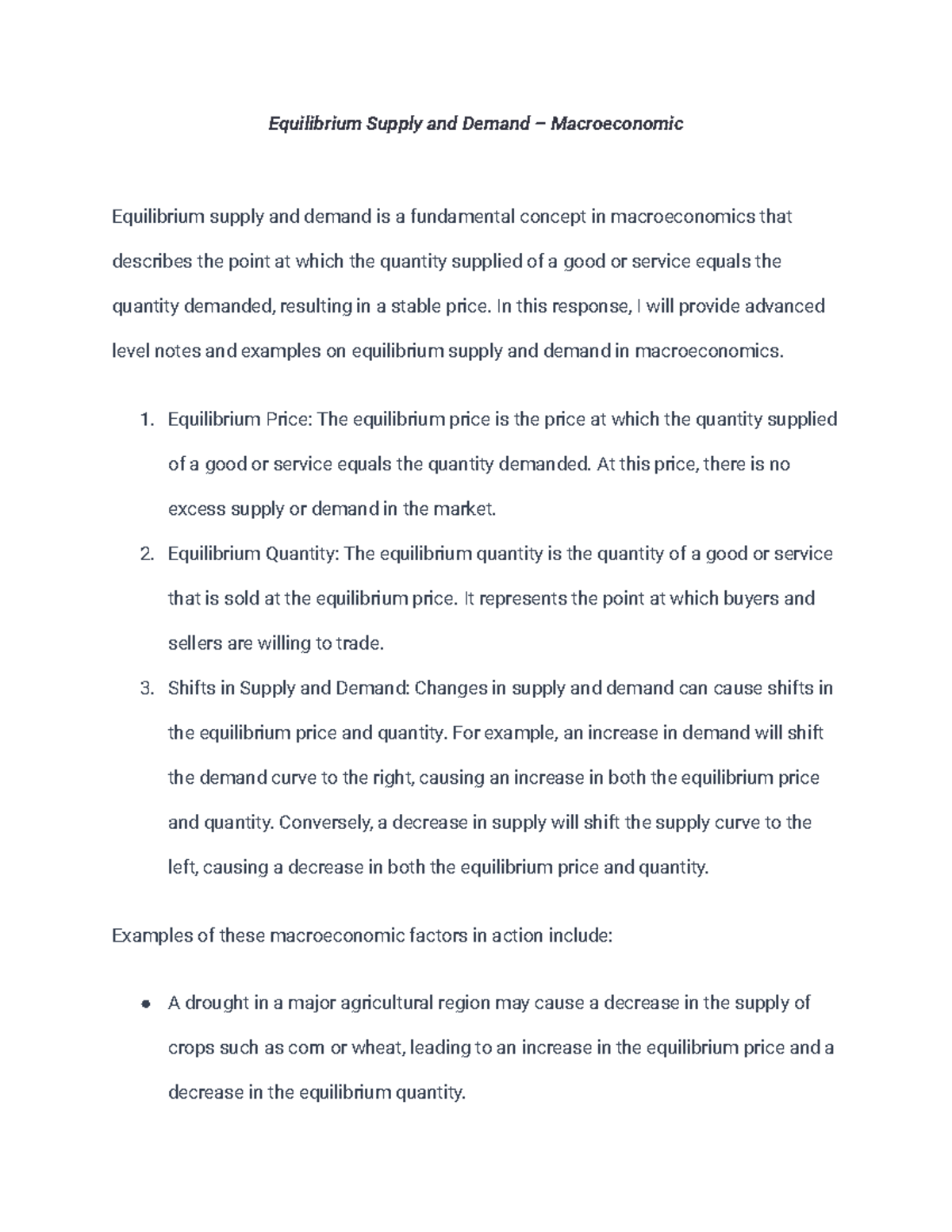 Notes on Equilibrium Supply and Demand – Macroeconomic - Equilibrium ...