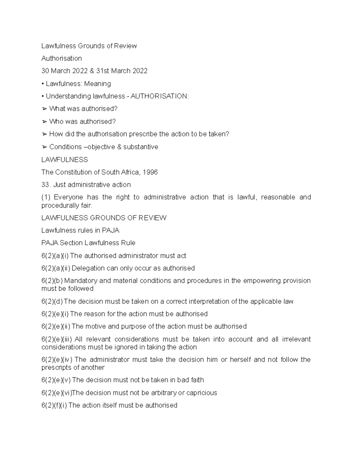 Topic 3: semester 1 lecture - Lawfulness Grounds of Review ...