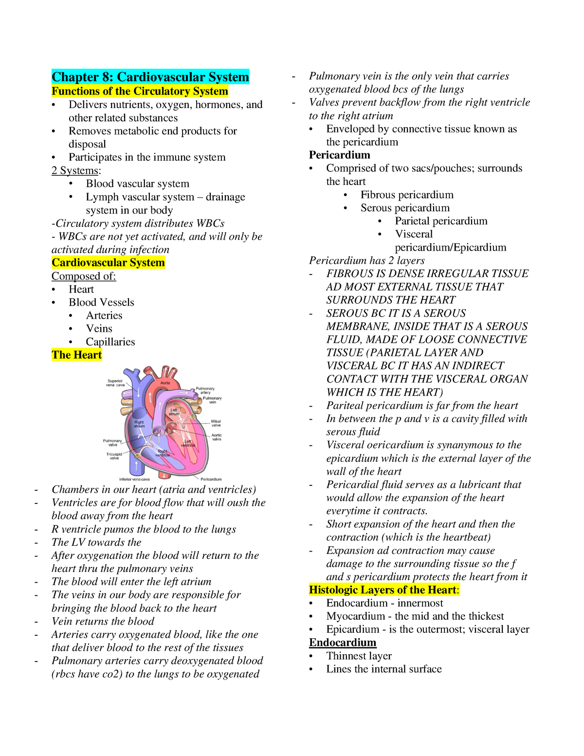 Cardiovascular System 8 - Chapter 8: Cardiovascular System Functions of ...