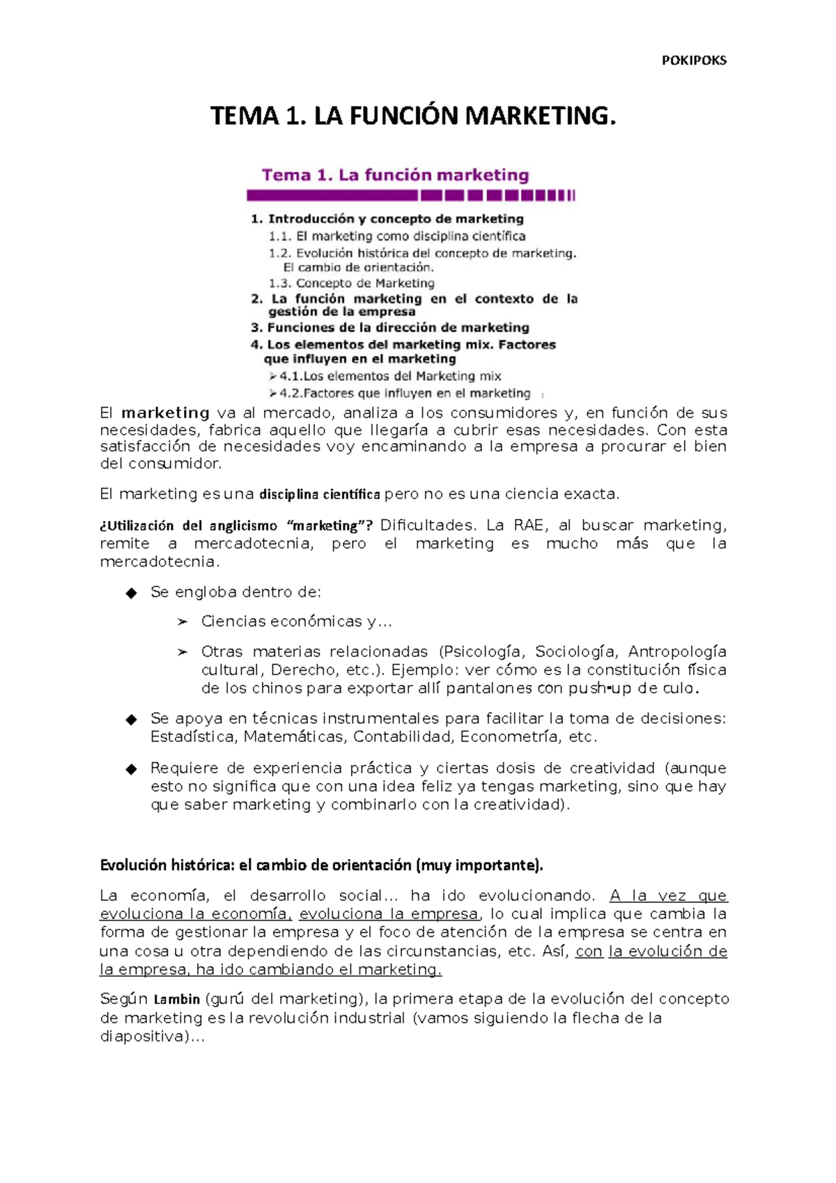 Apuntes Fundamentos de Marketing E-2 (ADE) - POKIPOKS TEMA 1. LA ...