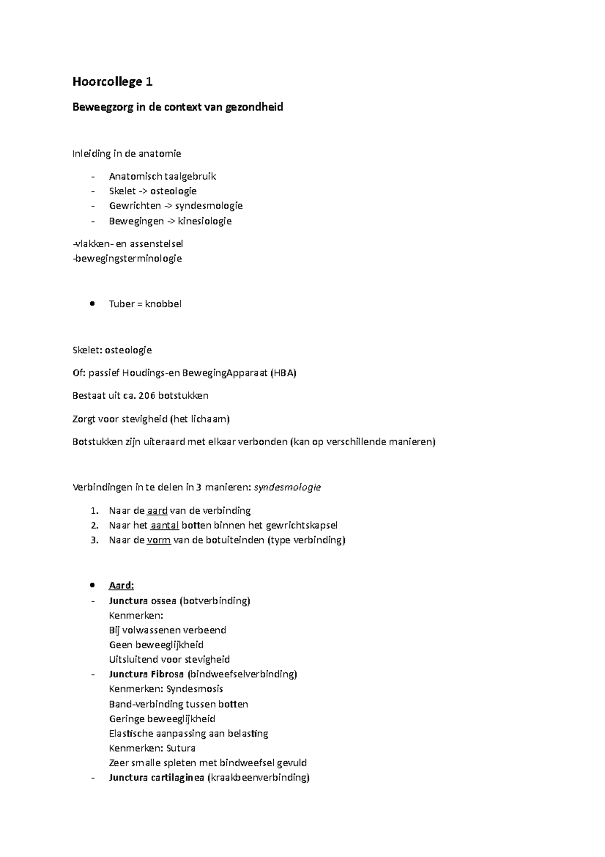 Hoorcollege 1 - Anatomie, Skelet, Gewrichten En Bewegingen ...