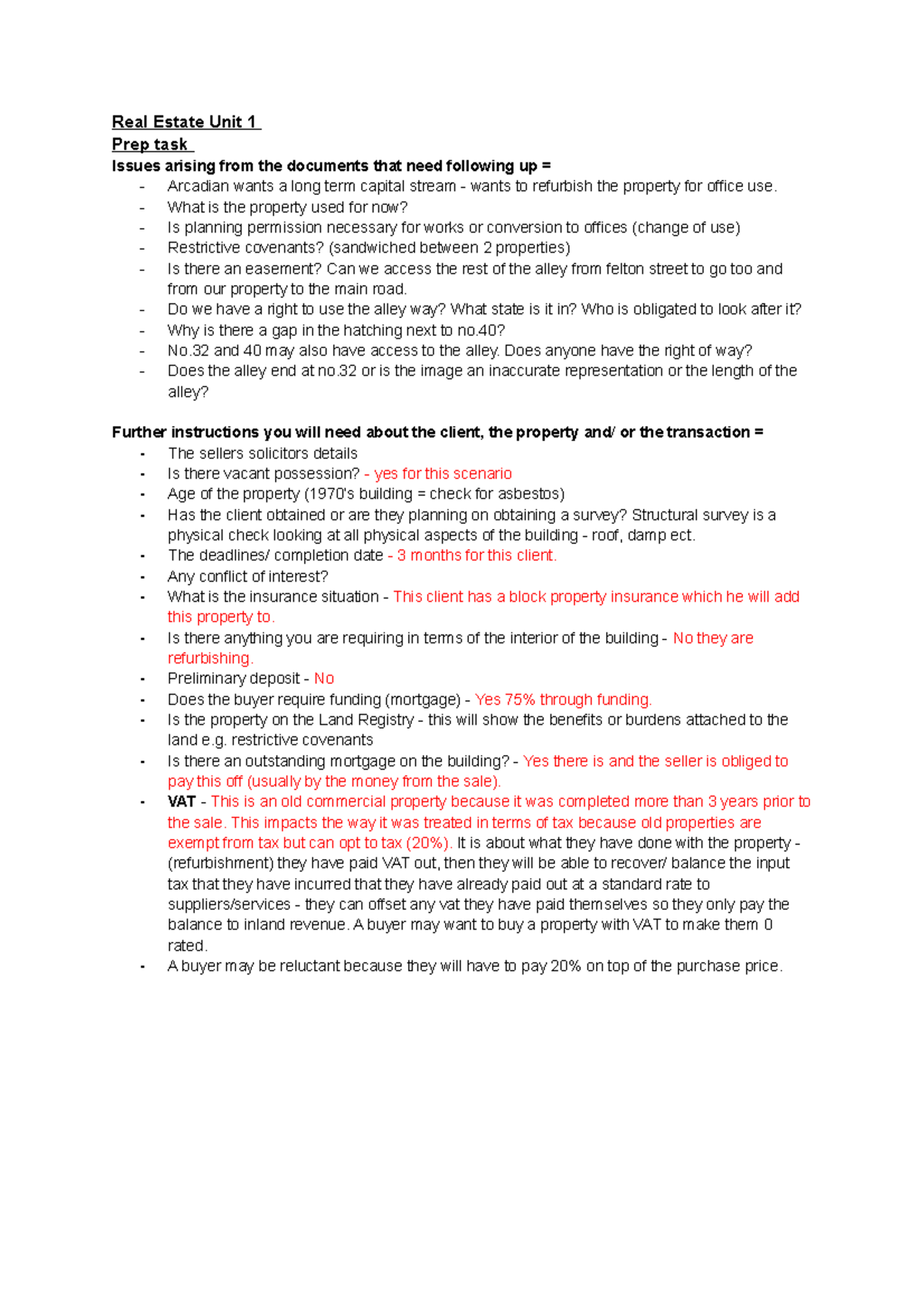 Real Estate Unit 1 - What is the property used for now? - Is planning ...