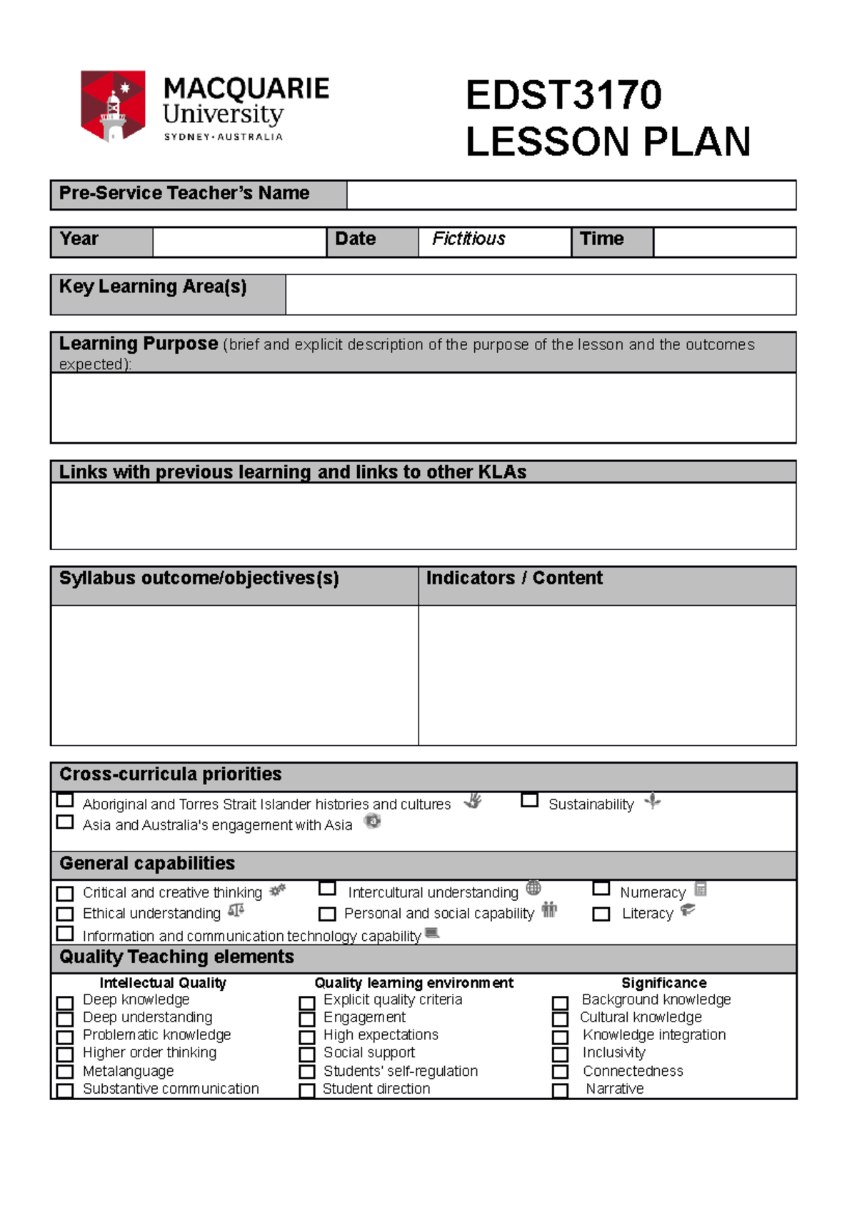 Asessment 2 EDST3170 MSo E Lesson Plan Template s2 2022 EDST LESSON