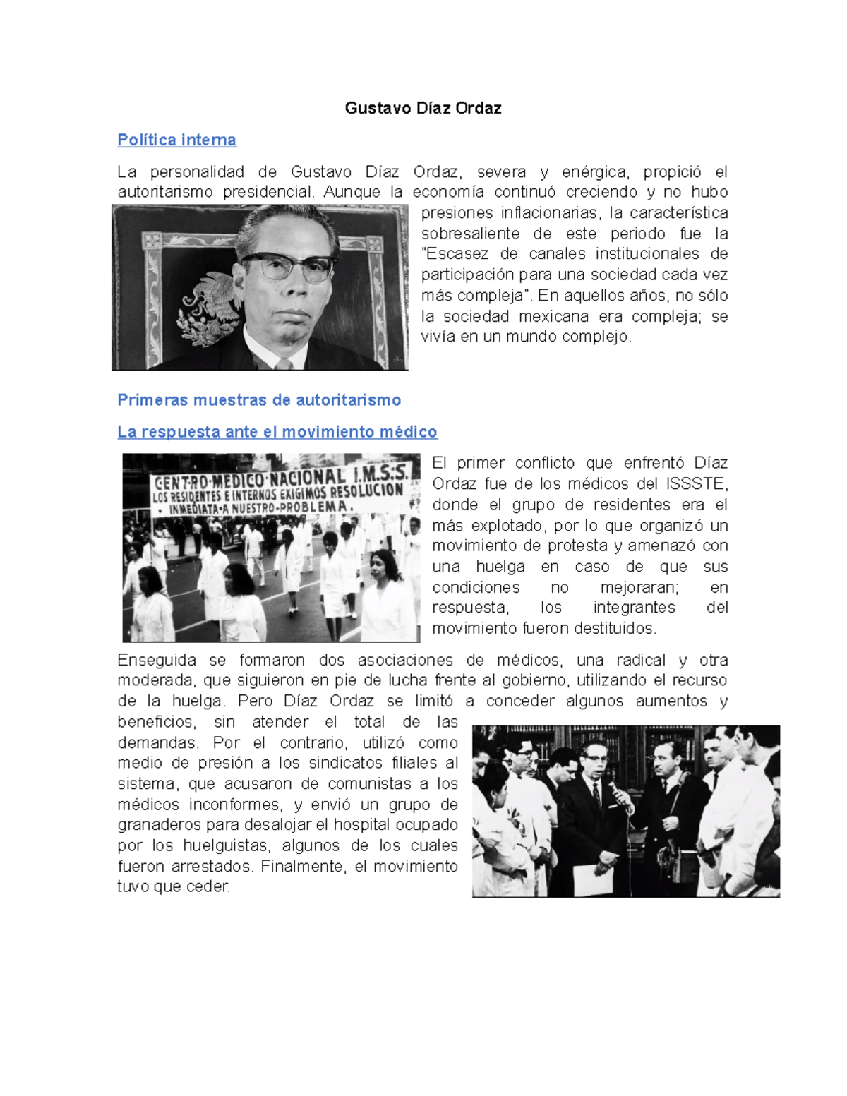 Gustavo Díaz Ordaz - Aunque la economía continuó creciendo y no hubo  presiones inflacionarias, la - Studocu