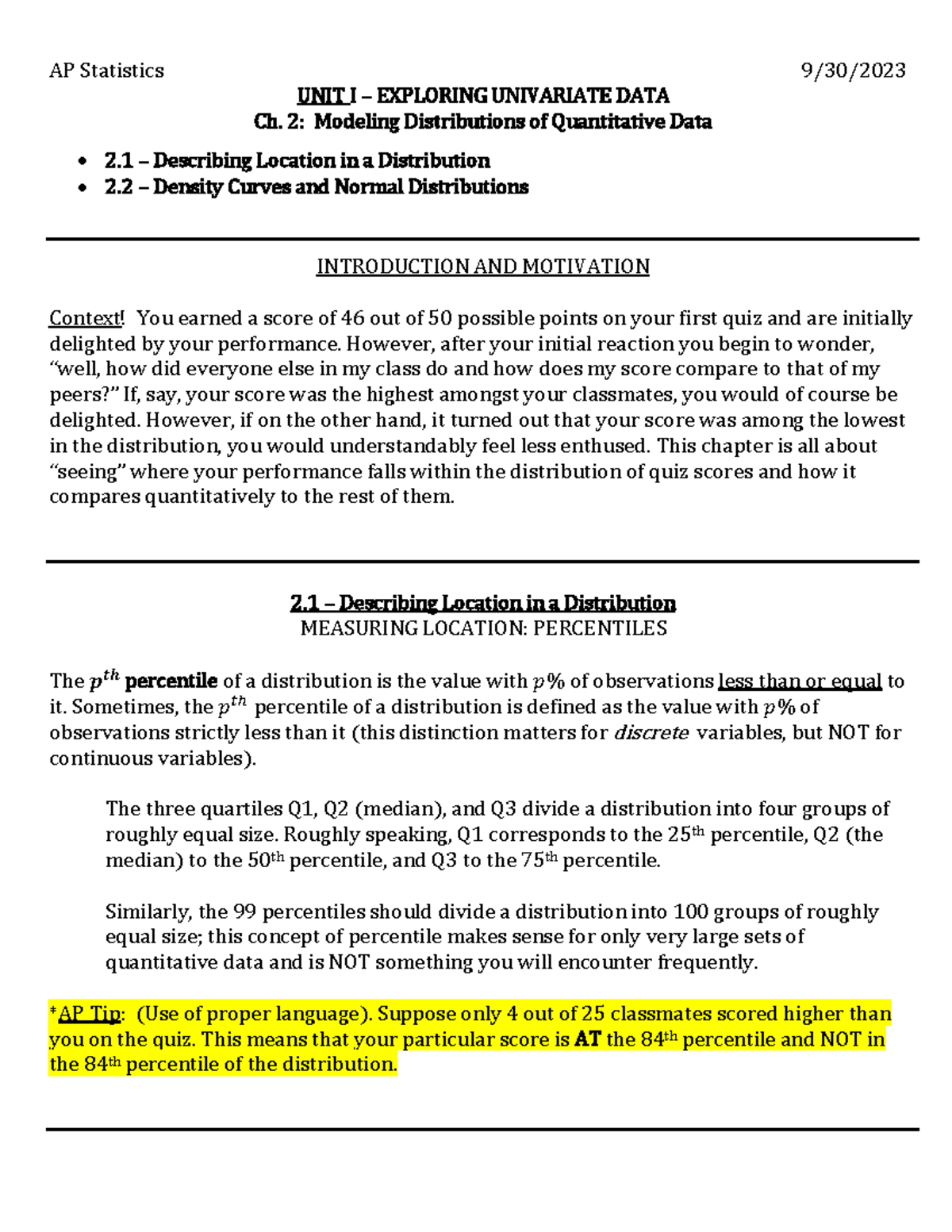 Unit I-Ch. 2 Modeling Distributions of Quantitative Data ( Notes) - AP ...