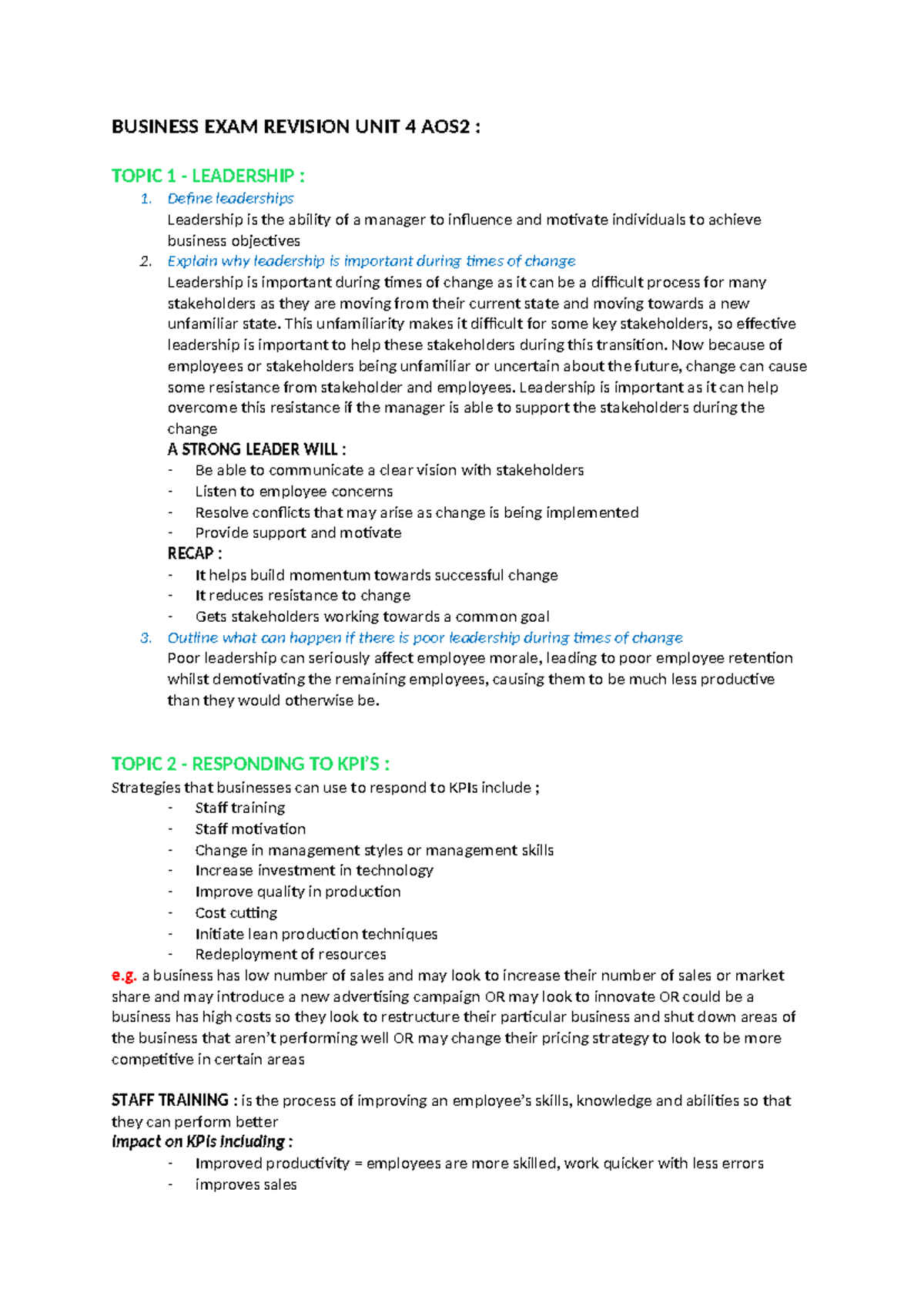 BM - UNIT 4 AOS2 - BUSINESS EXAM REVISION UNIT 4 AOS2 : TOPIC 1 ...