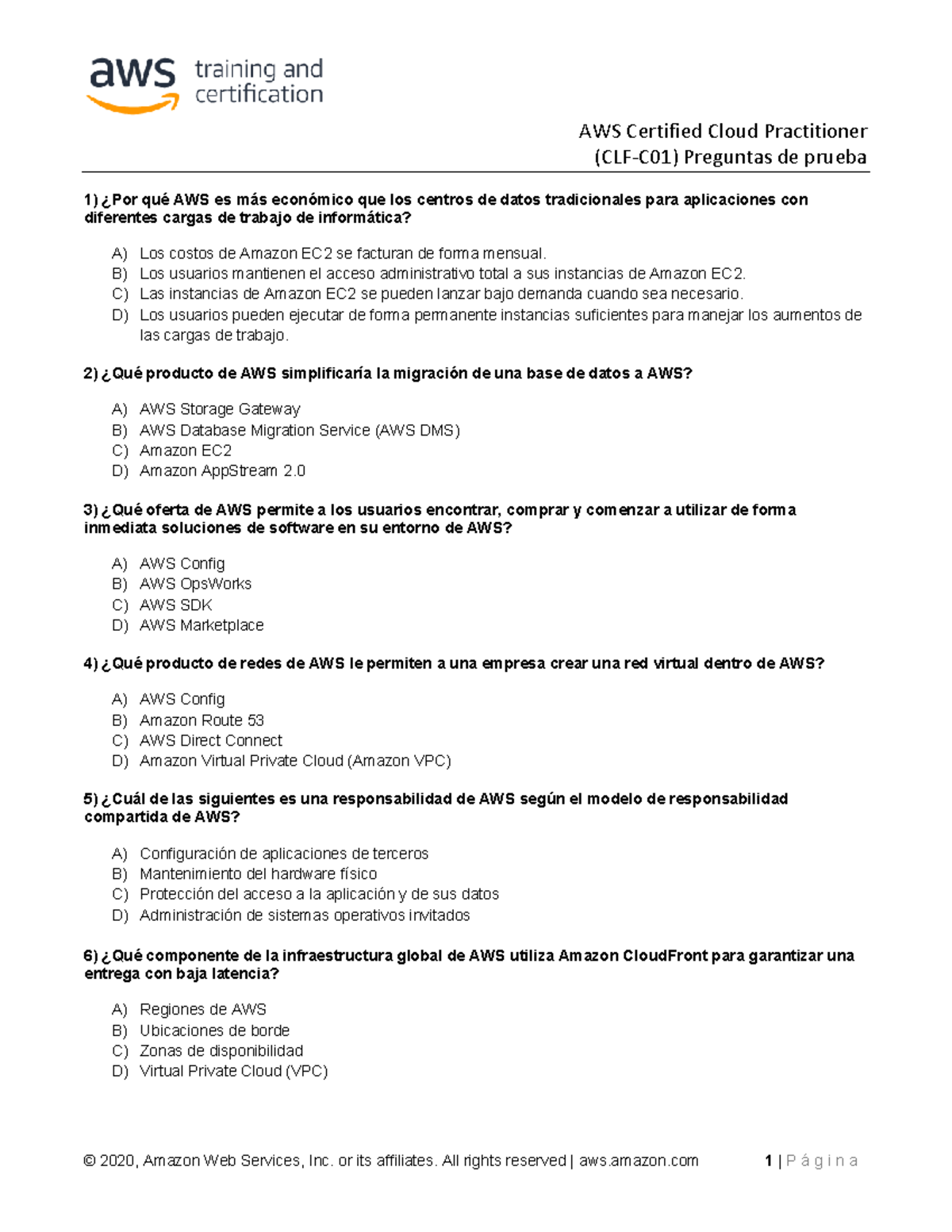 AWSCertifiedCloudPractitioner SampleQuestions AWS Certified Cloud