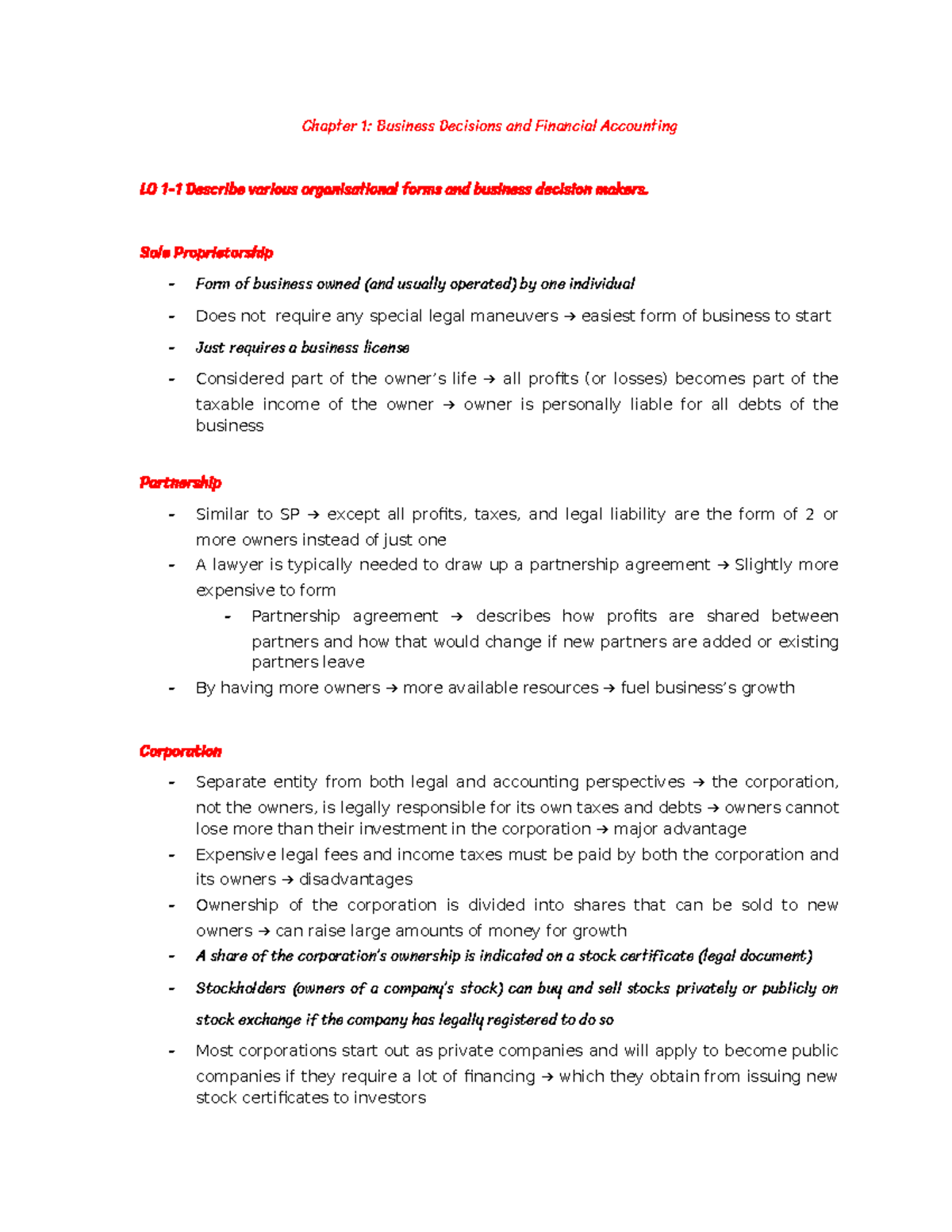 ACC1701X Notes - Chapter 1: Business Decisions and Financial Accounting ...