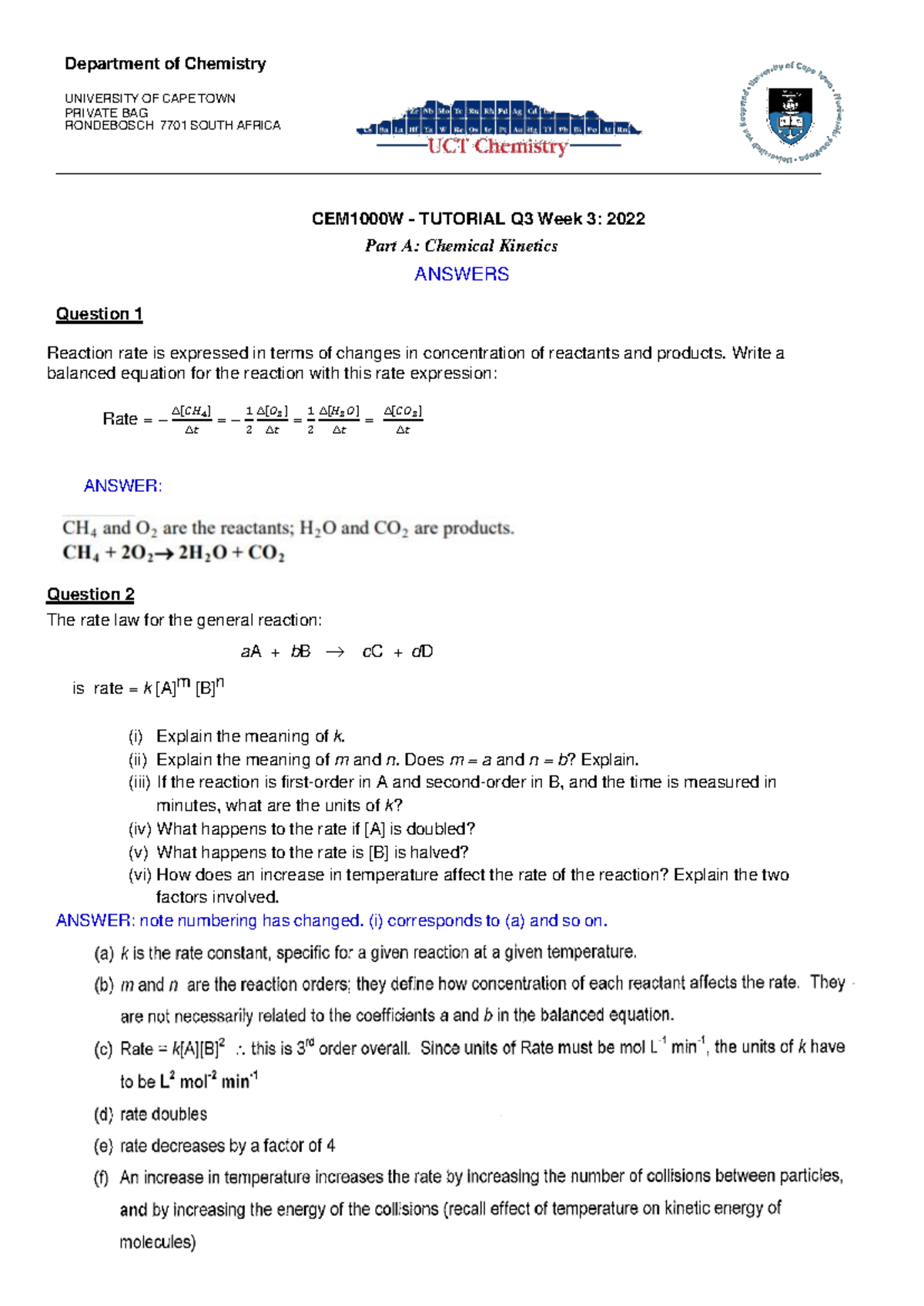 CEM1000W+Tutorial+7+Memo+Chemical+Kinetics+ Week+3 +and+Chemical ...